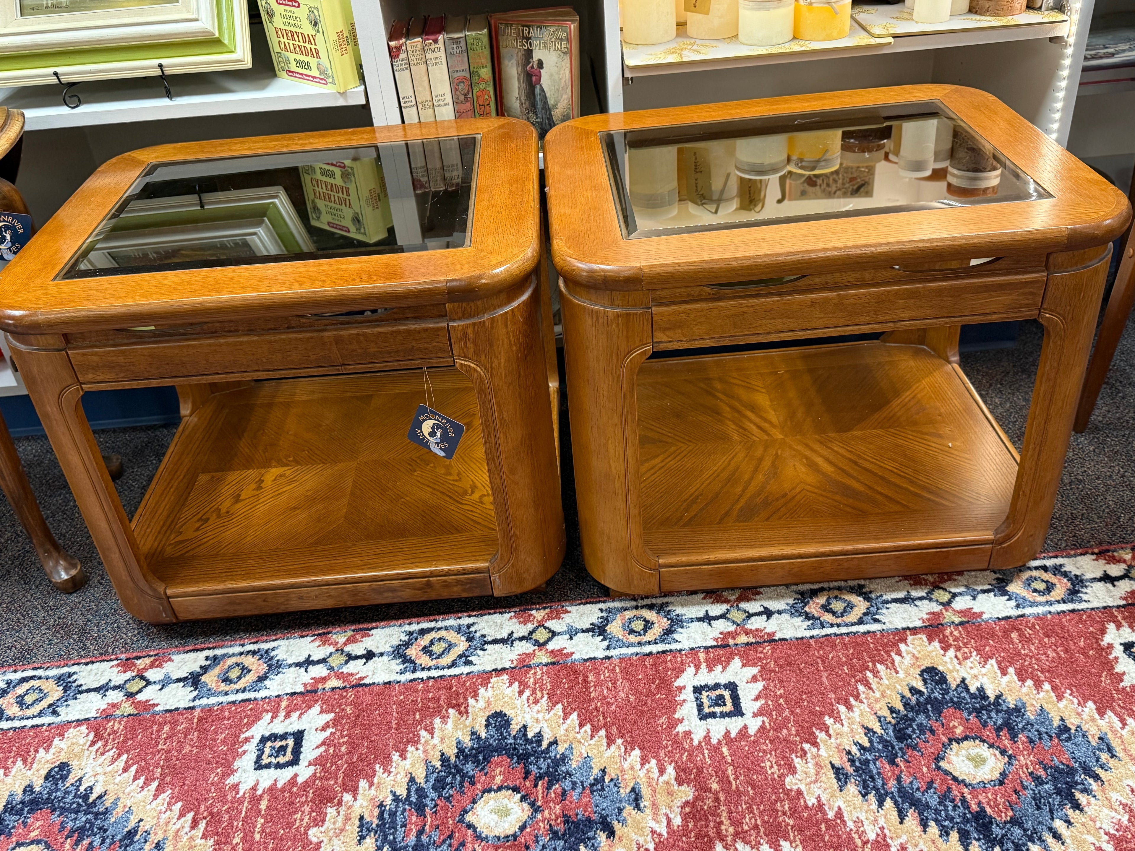 Oak & Glass End Tables