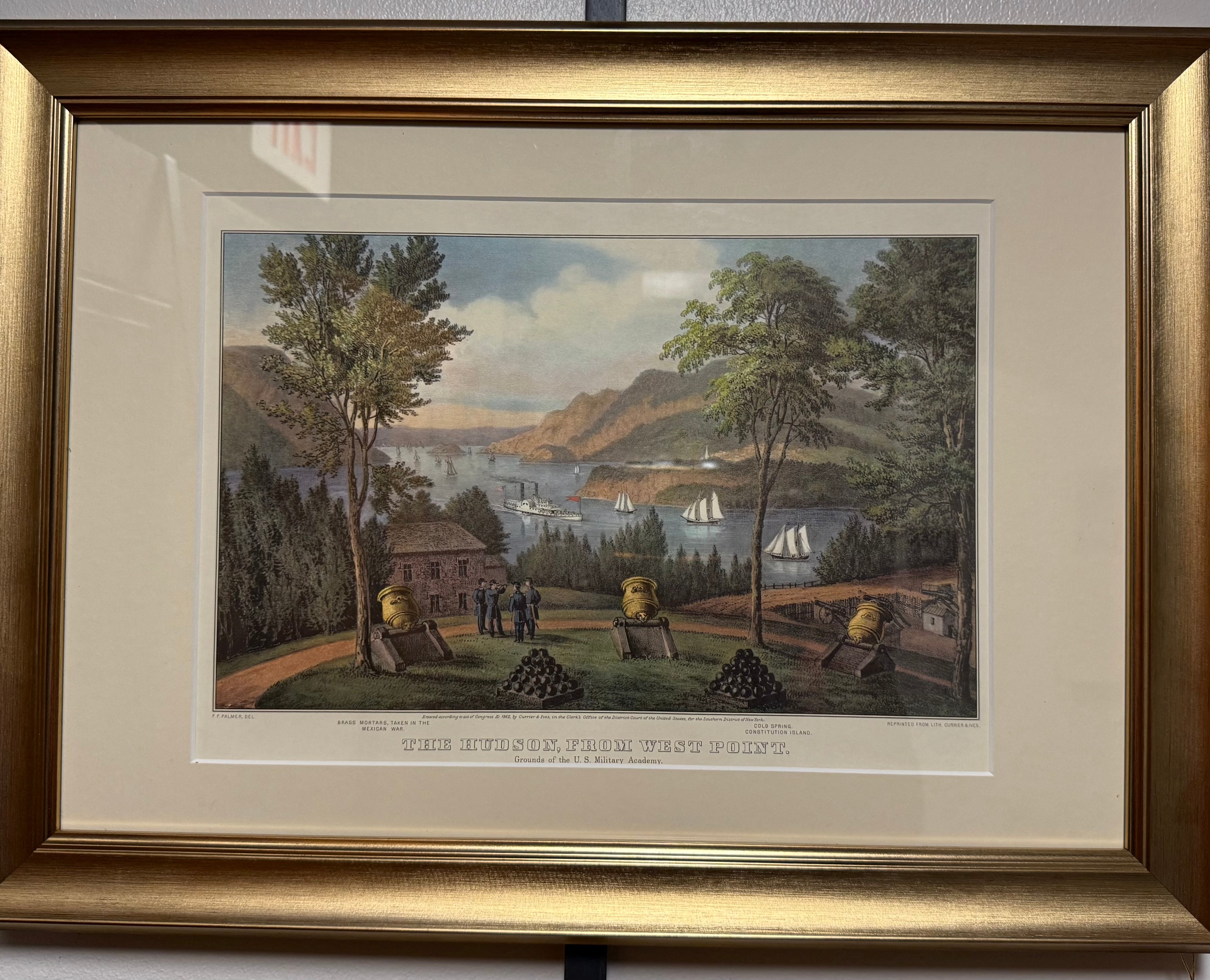 Currier & Ives "The Hudson From West Point" Framed Vintage Print