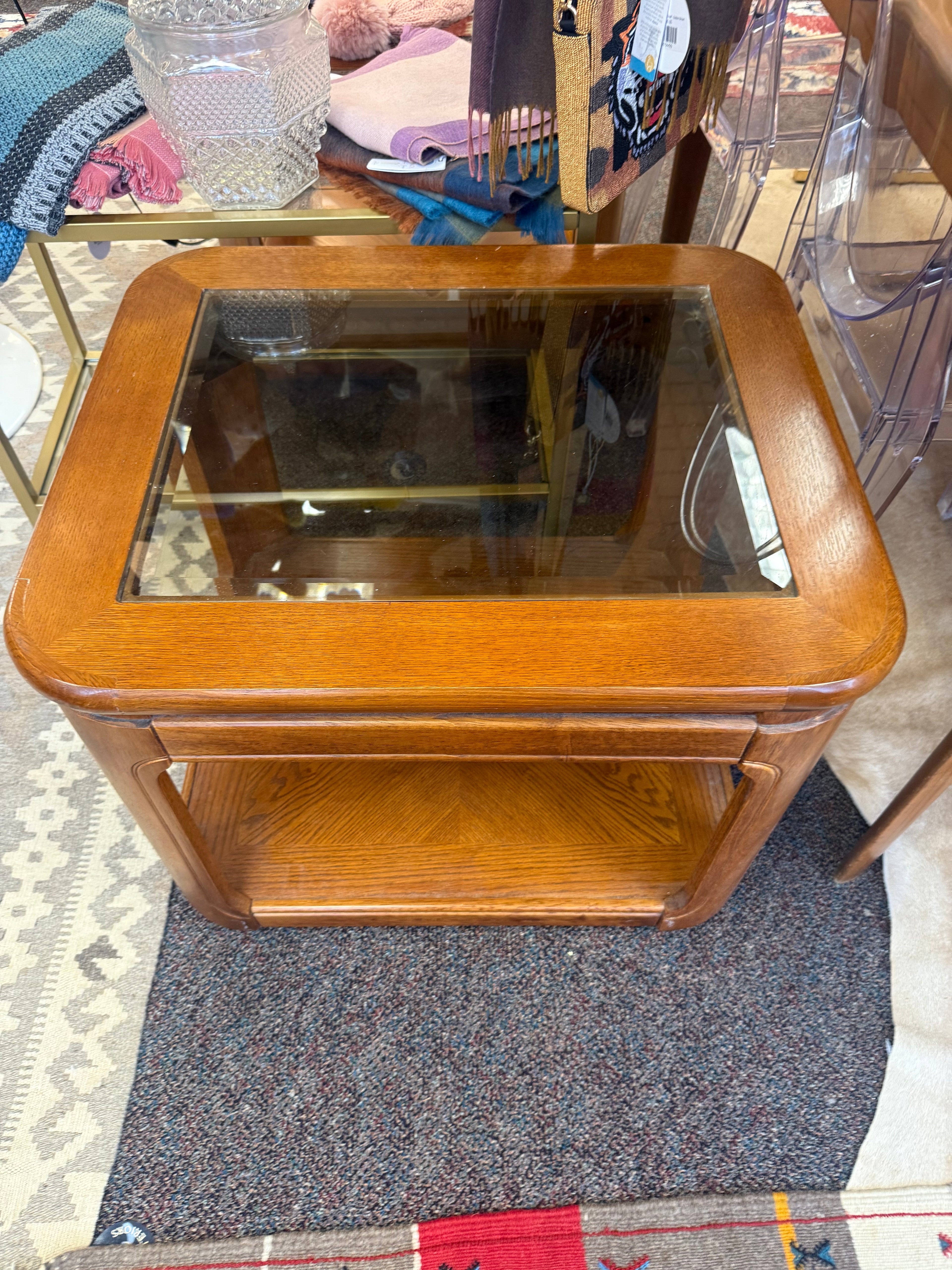 Oak & Glass End Tables