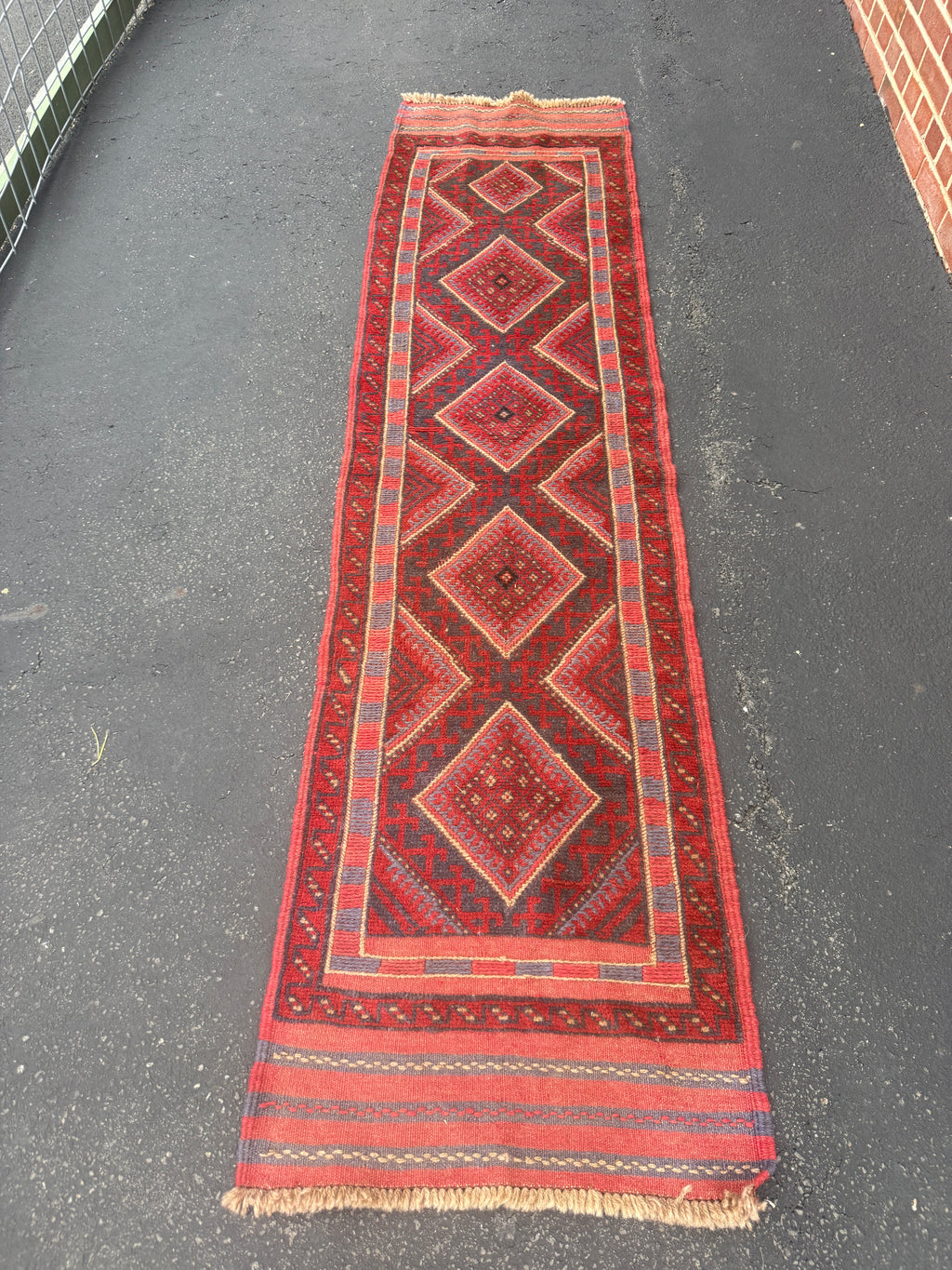 Hand-Knotted Wool Runner Rug, Diamond Medallion