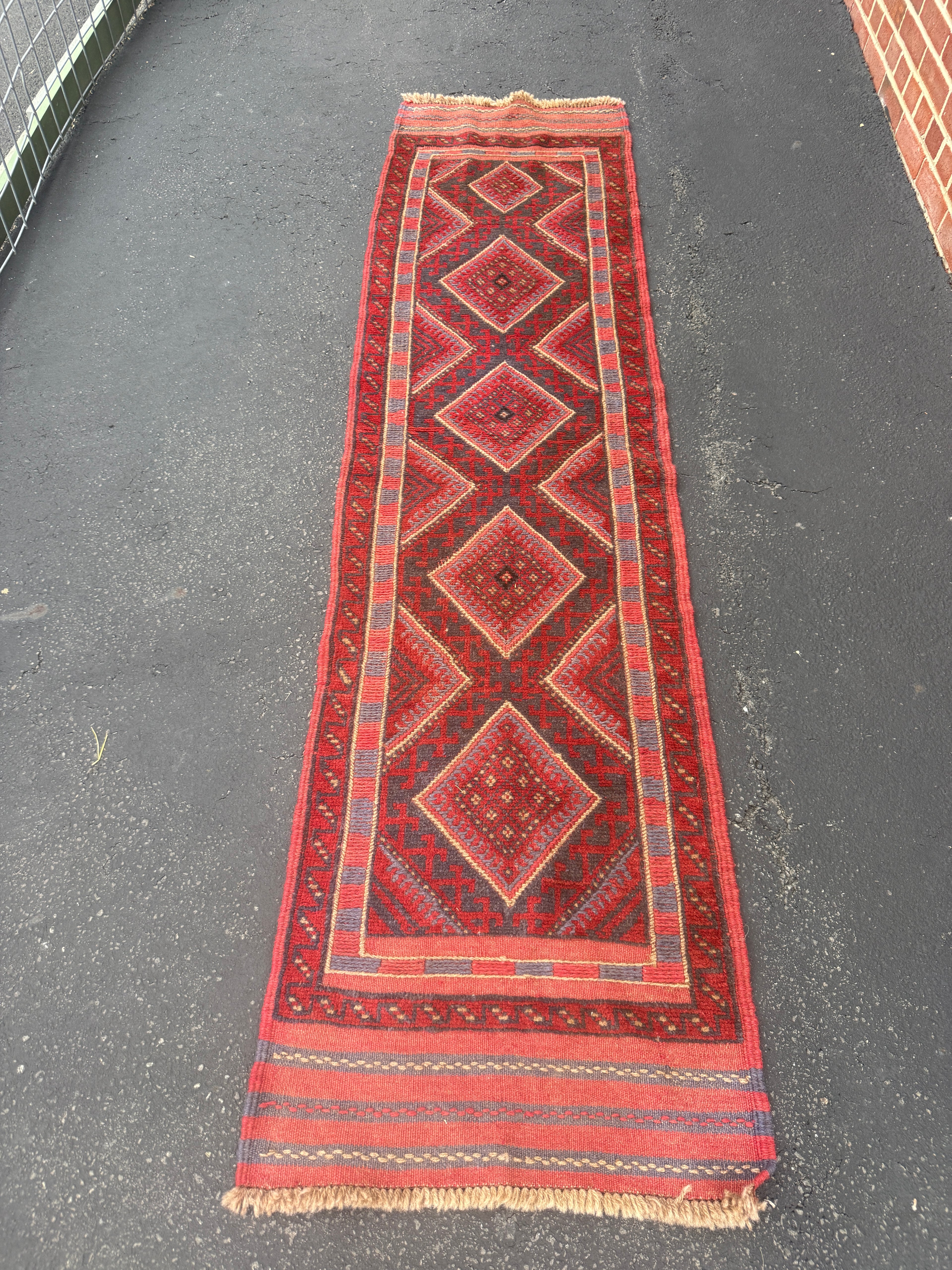Hand-Knotted Wool Runner Rug, Diamond Medallion
