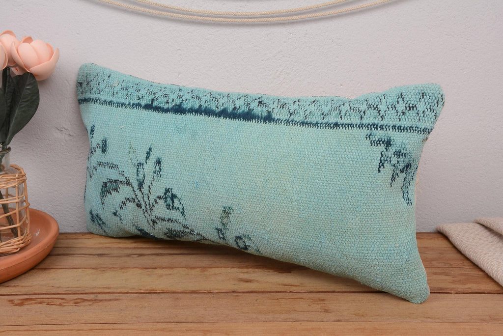 Turkish Kilim Aqua Throw Pillow 12x24