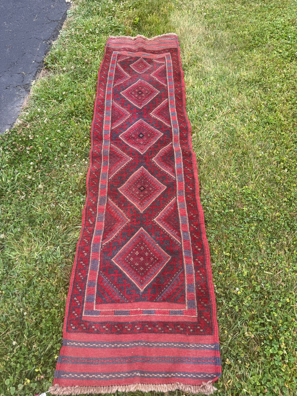 Hand-Knotted Wool Runner Rug, Diamond Medallion