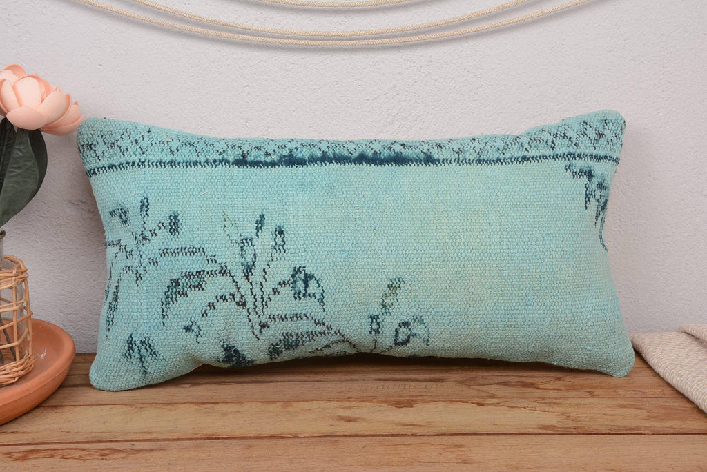 Turkish Kilim Aqua Throw Pillow 12x24