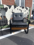 Modernist Vintage Black Metal & Wood Frame Lounge Chair