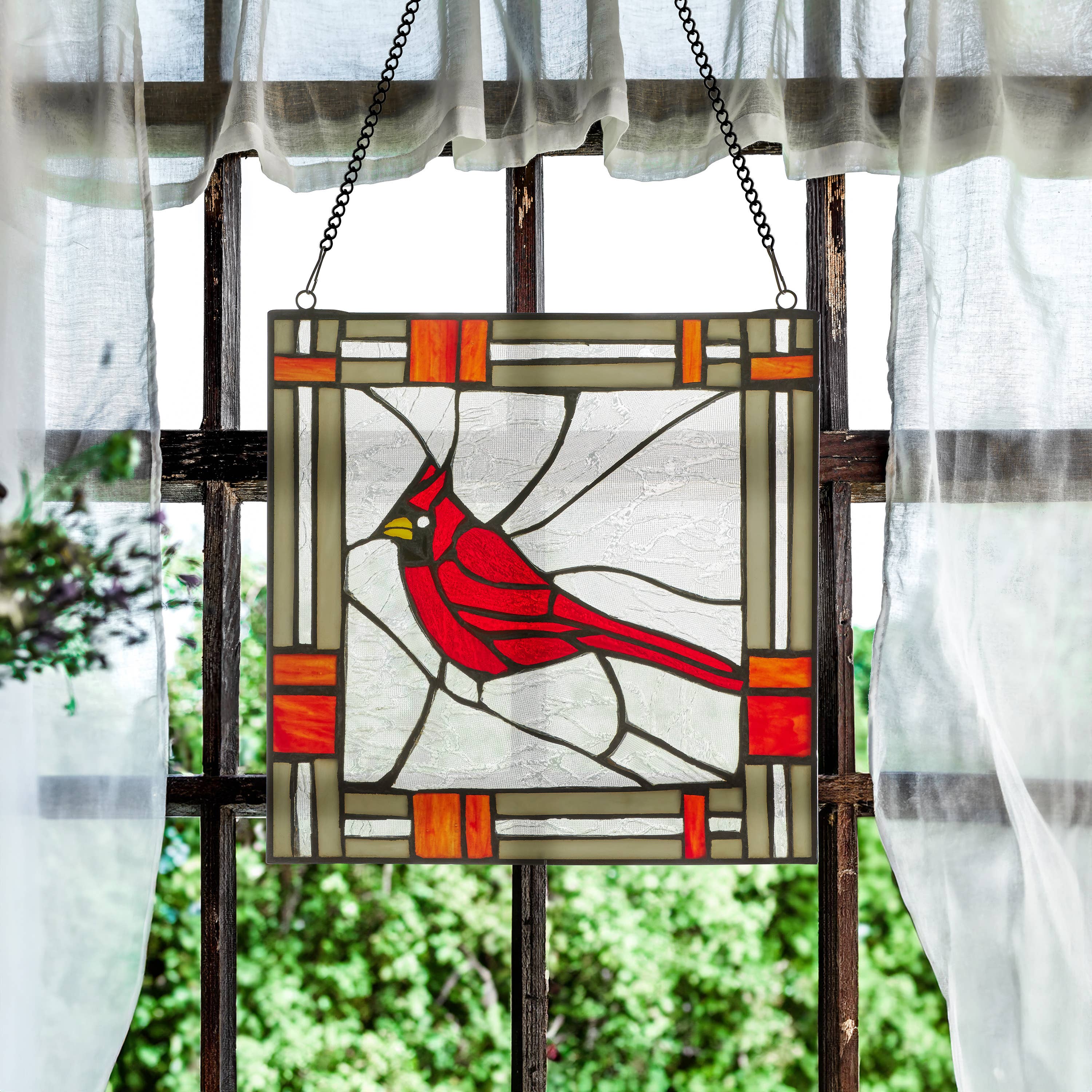 Cardinal Red Stained Glass Window Panel