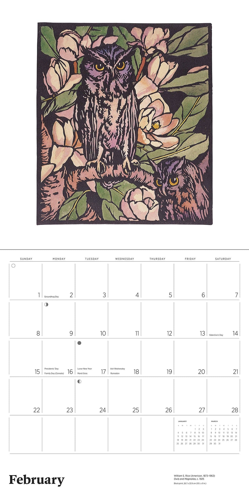 Arts & Crafts Block Prints by William S. Rice 2026 Wall Calendar