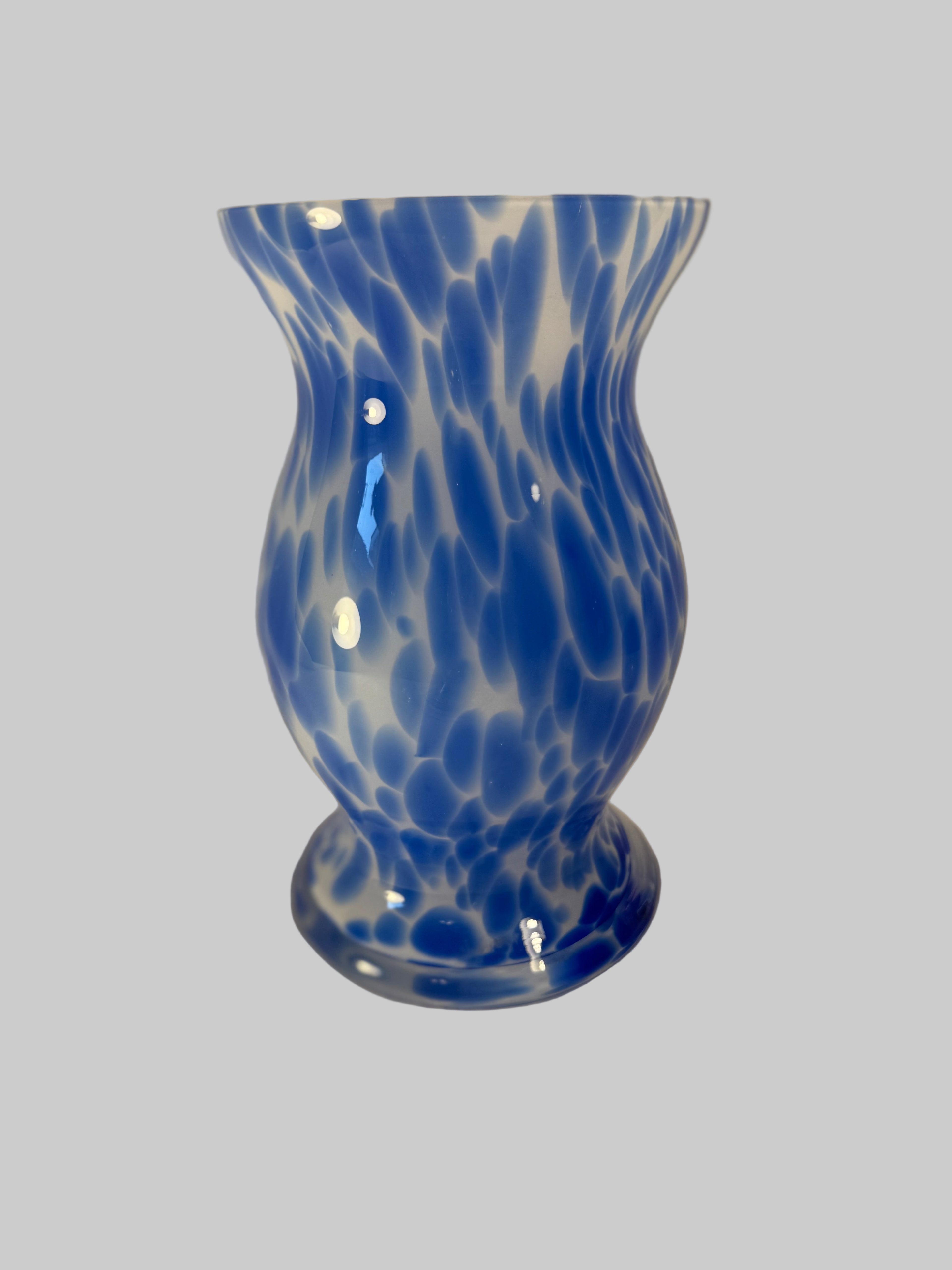 Blue & White Speckled Glass Vase