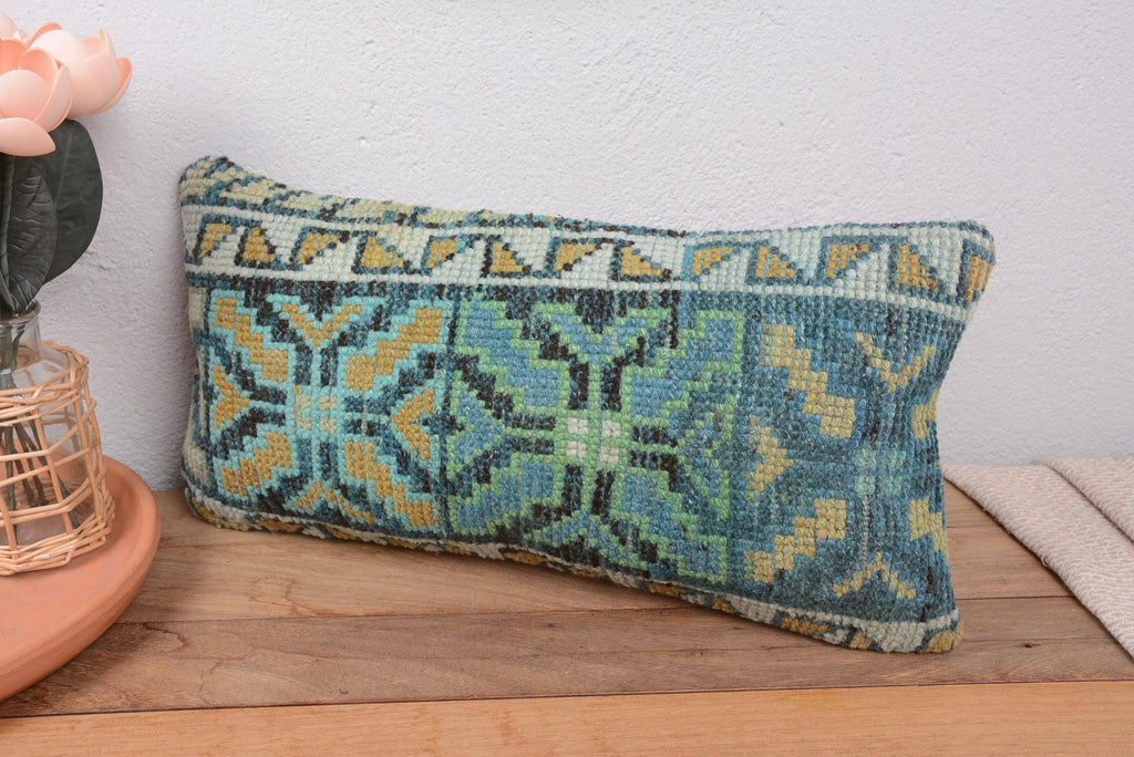 Antique Boho Vintage Blue Hand Knotted Sofa Pillow