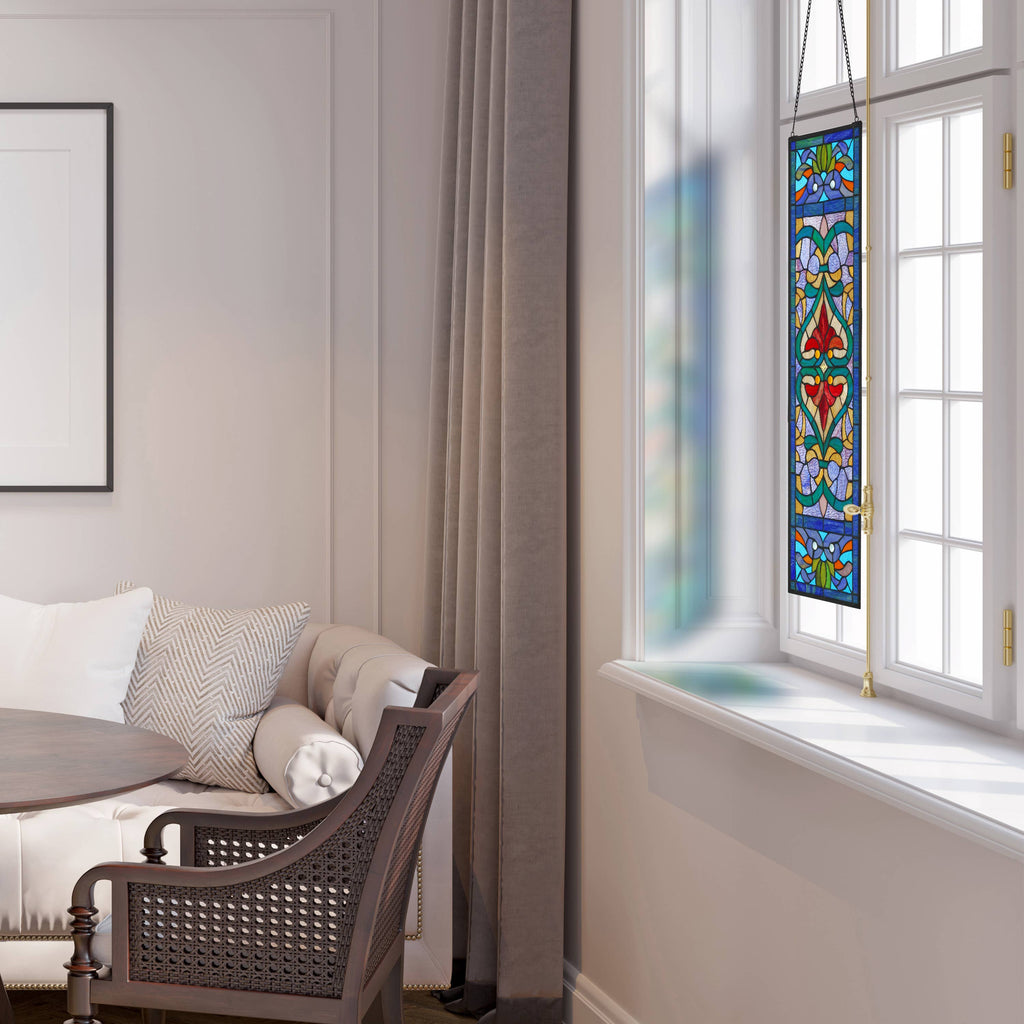 36"H Victorian Stained Glass Window Panel