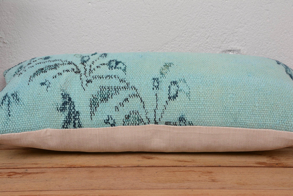 Turkish Kilim Aqua Throw Pillow 12x24