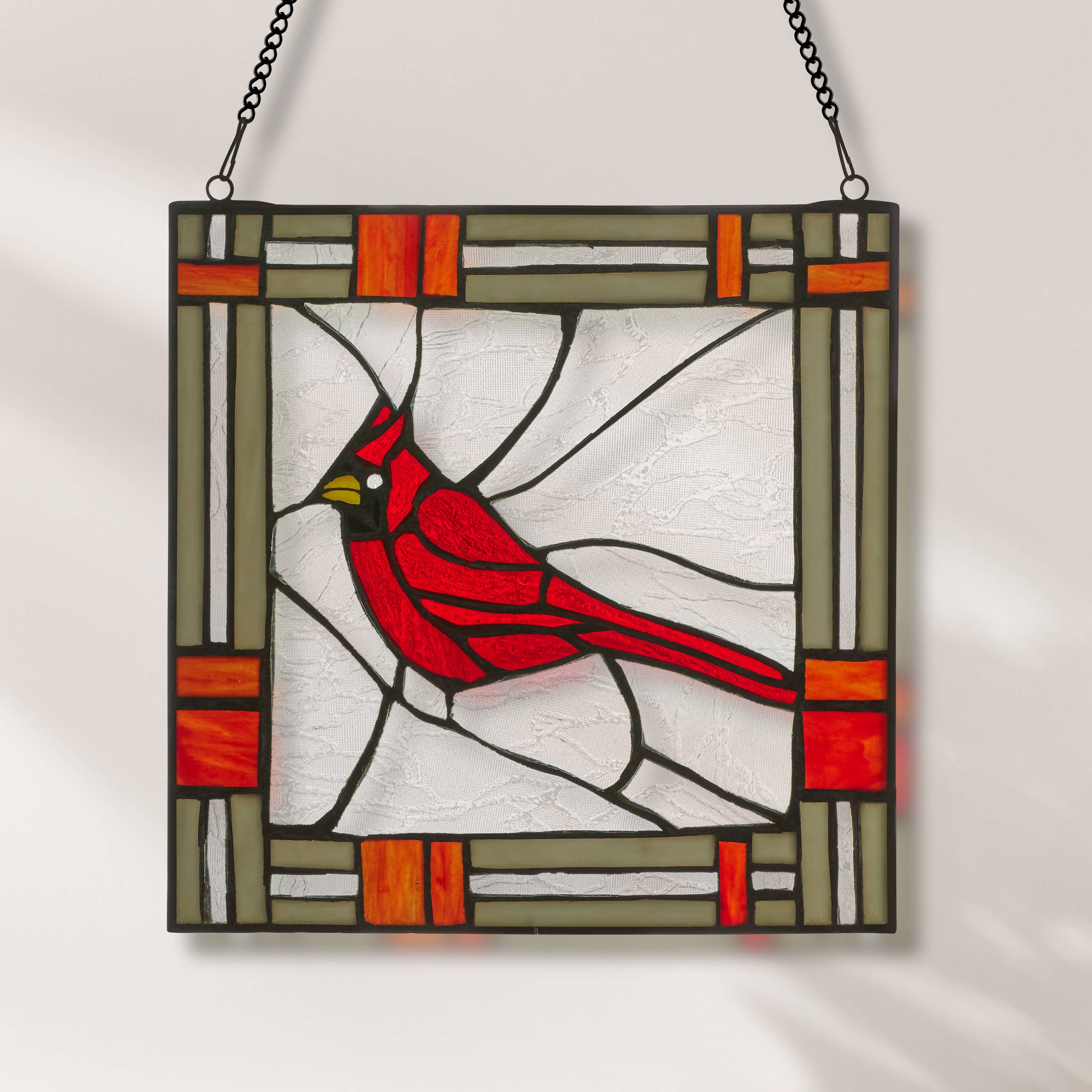 Cardinal Red Stained Glass Window Panel