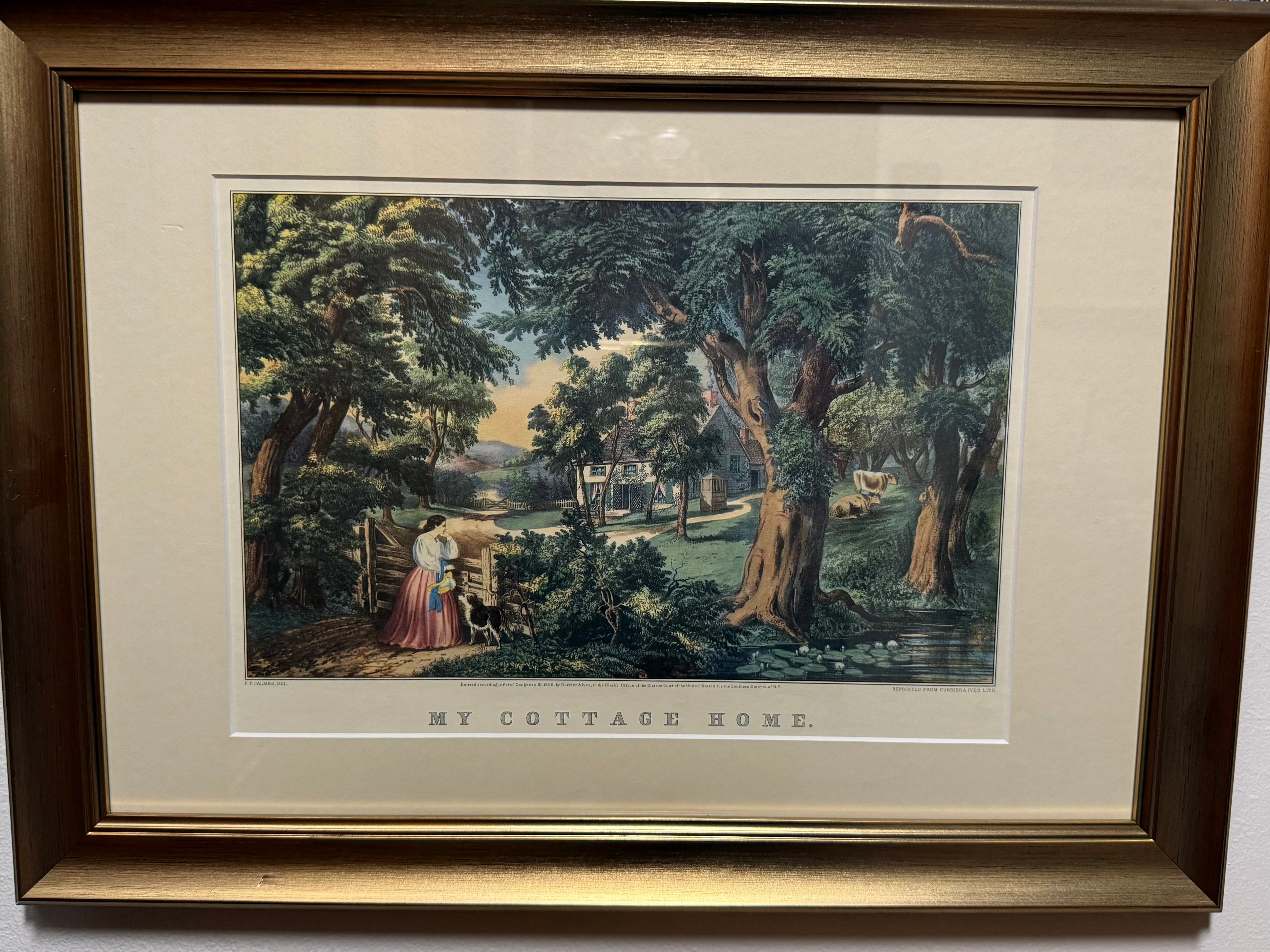 Fanny Palmer, Currier & Ives"My Cottage Home" Framed Vintage Print