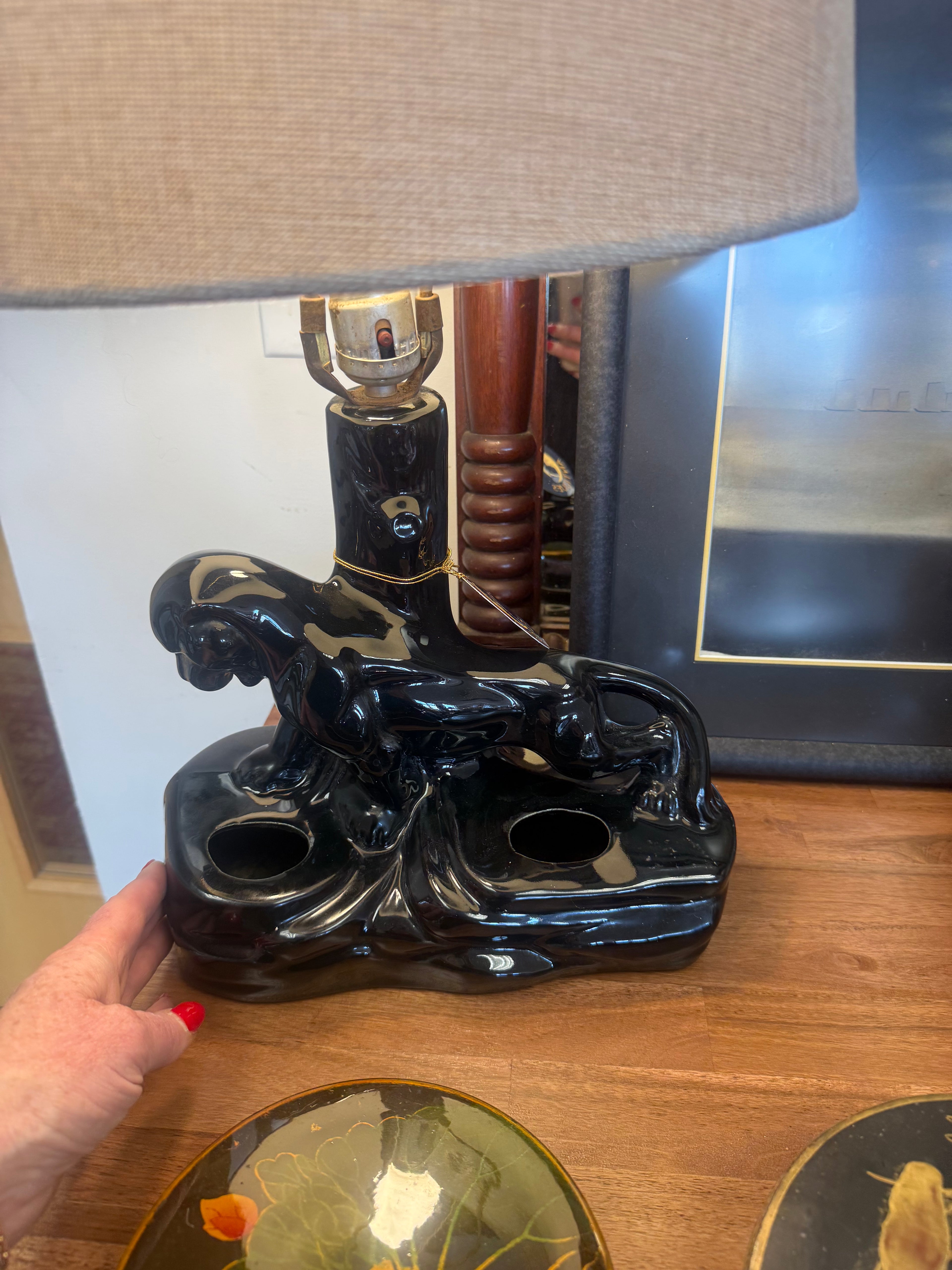 Vintage Black Panther Ceramic Lamp