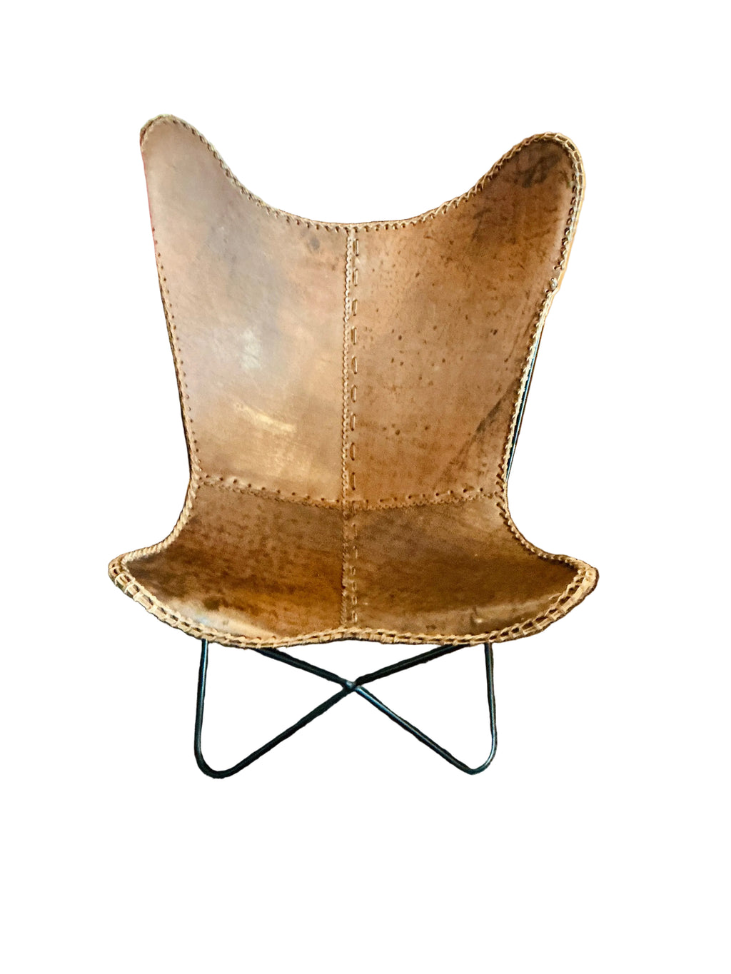 Leather Butterfly Chair - Hand-Stitched Sling on Iron Frame