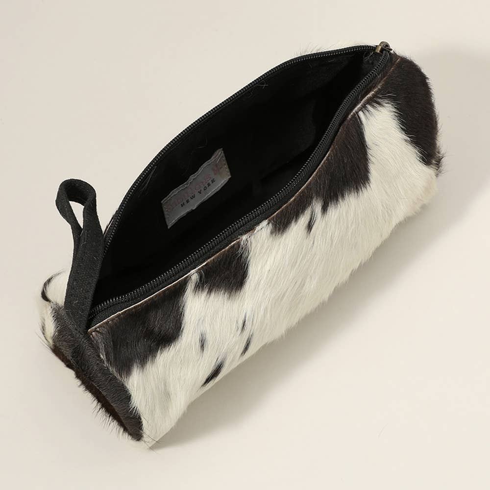 Animal Patterned Genuine Leather Cosmetic Pouch Bag