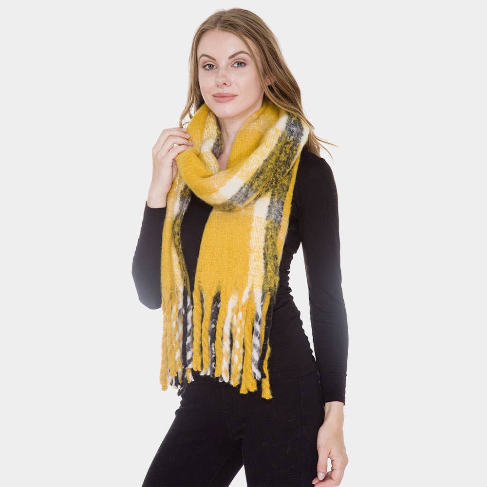 Super Soft Plaid Check Patterned Tassel Oblong Scarf