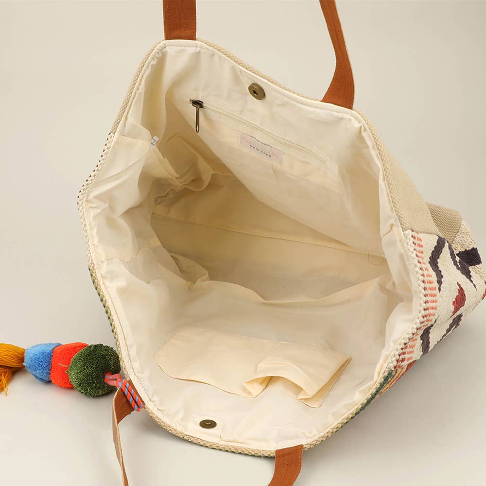 Boho Patterned Pom Pom Tassel Shoulder Bag