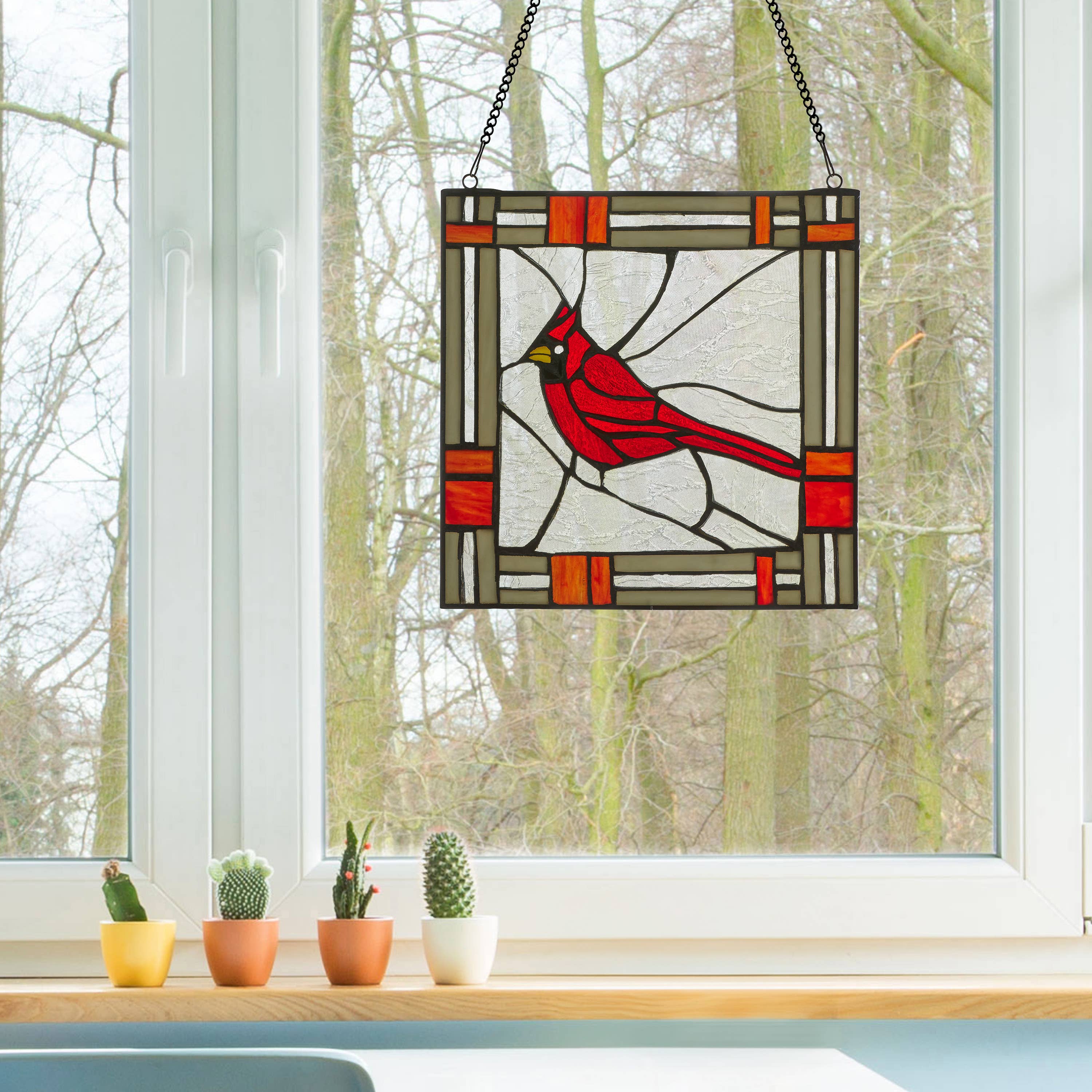 Cardinal Red Stained Glass Window Panel