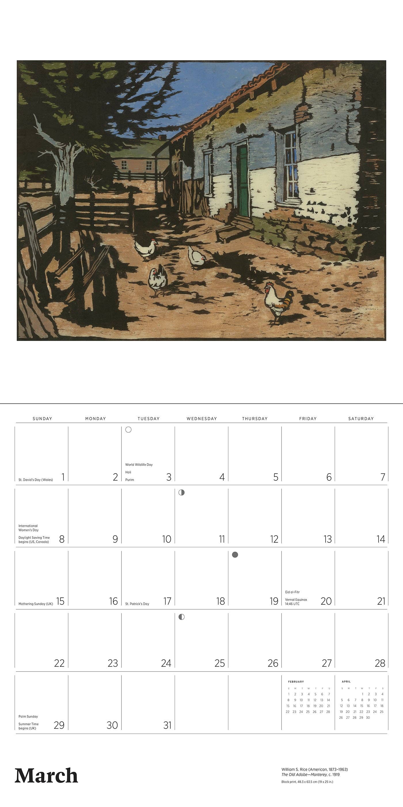 Arts & Crafts Block Prints by William S. Rice 2026 Wall Calendar
