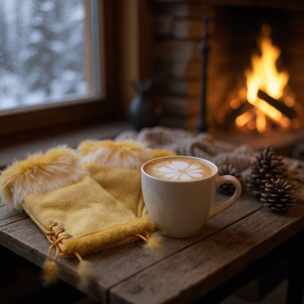 Two Toned Fur Trim Fingerless Gloves