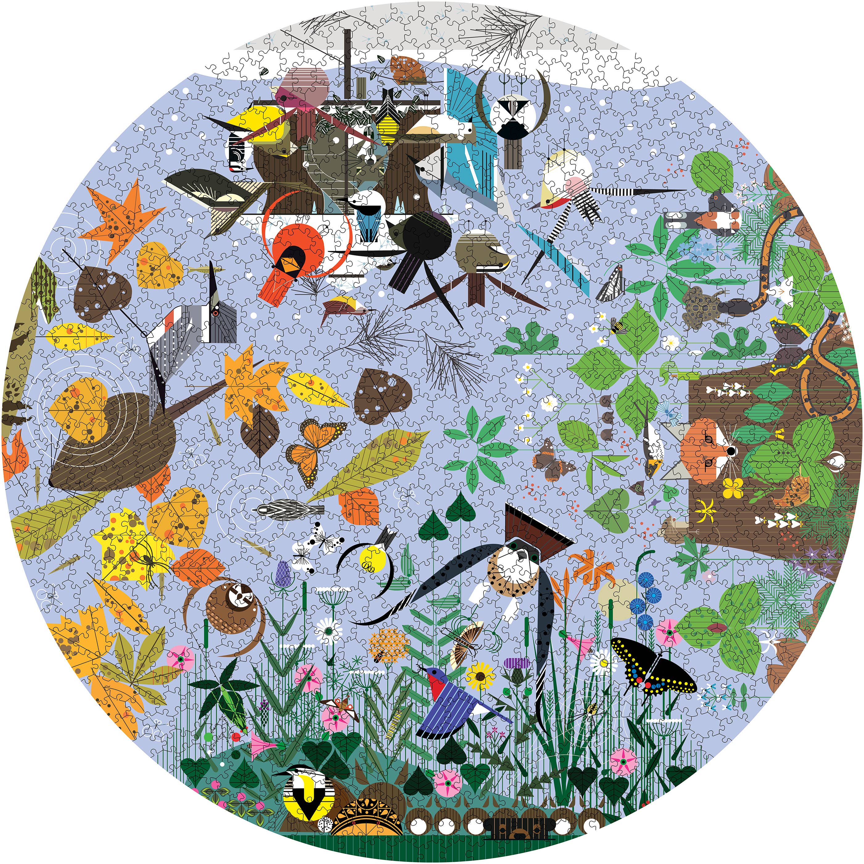 Charley Harper: Seasons 1000-Piece Circular Jigsaw Puzzle
