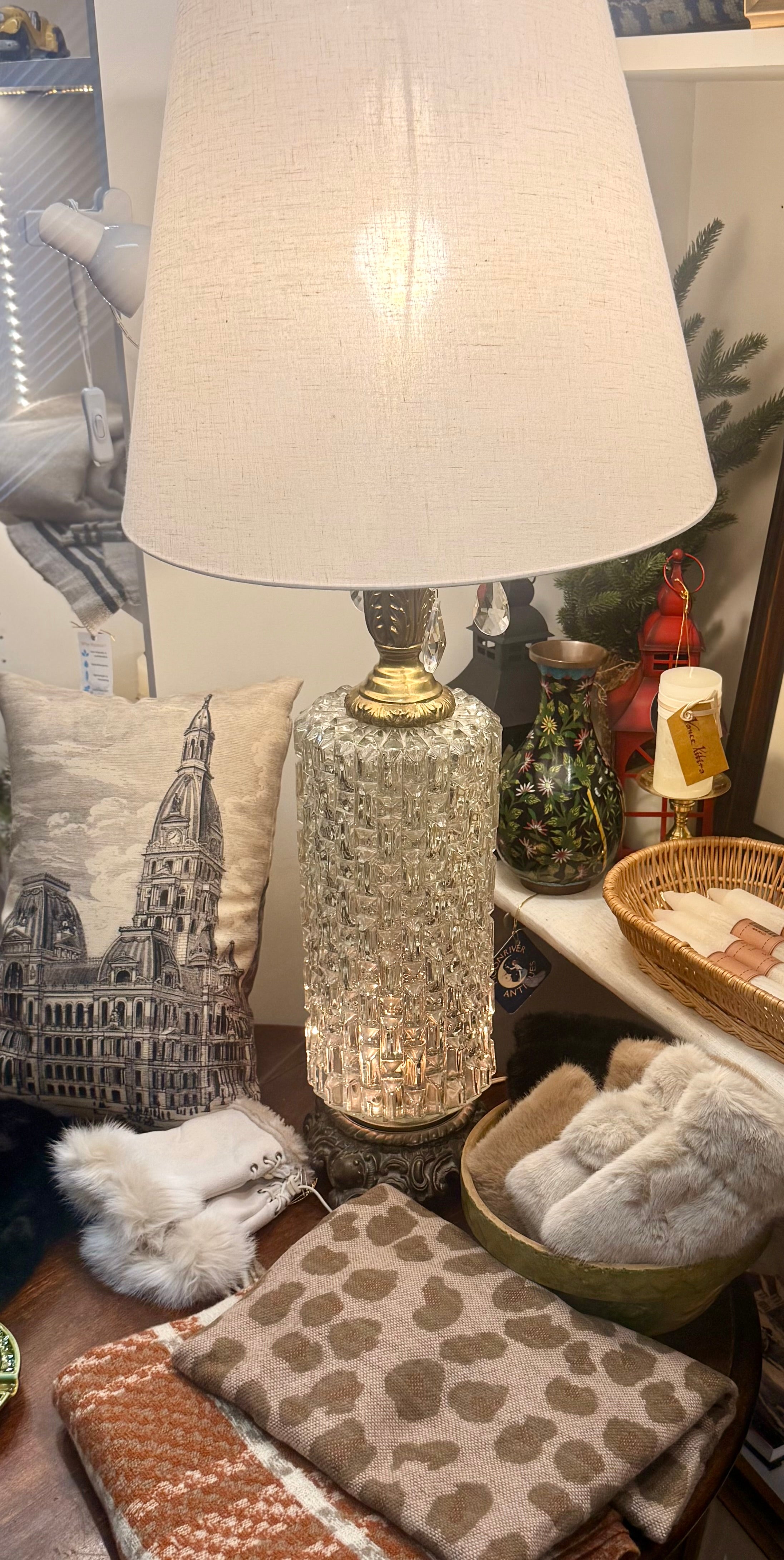Hollywood Regency Crystal & Glass Table Lamp