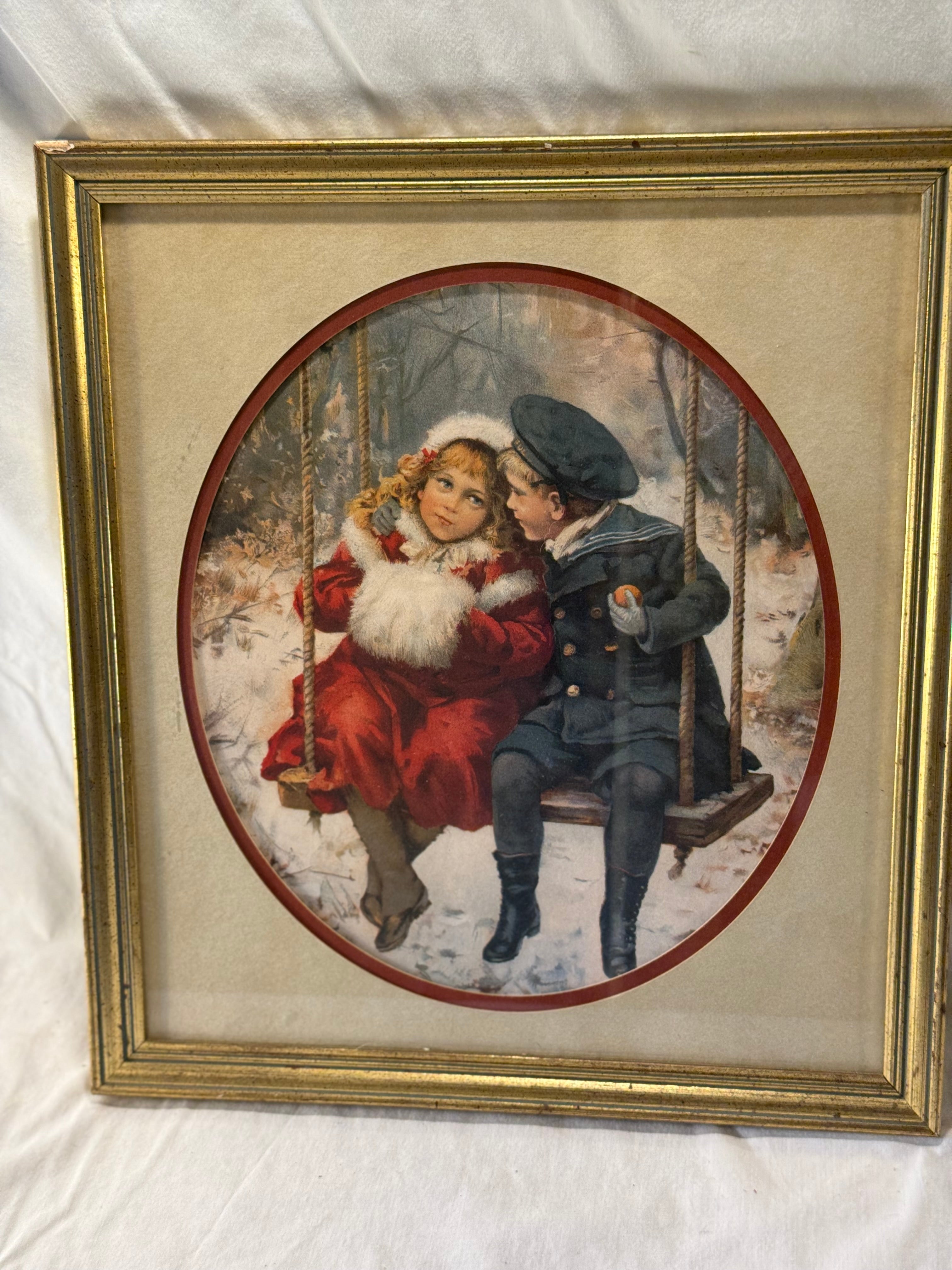 Vintage Framed Christmas Children Print