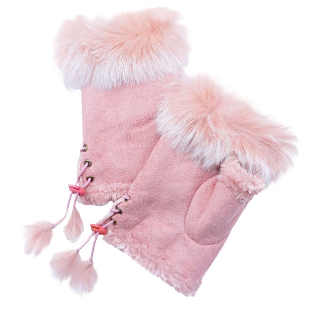 Two Toned Fur Trim Fingerless Gloves