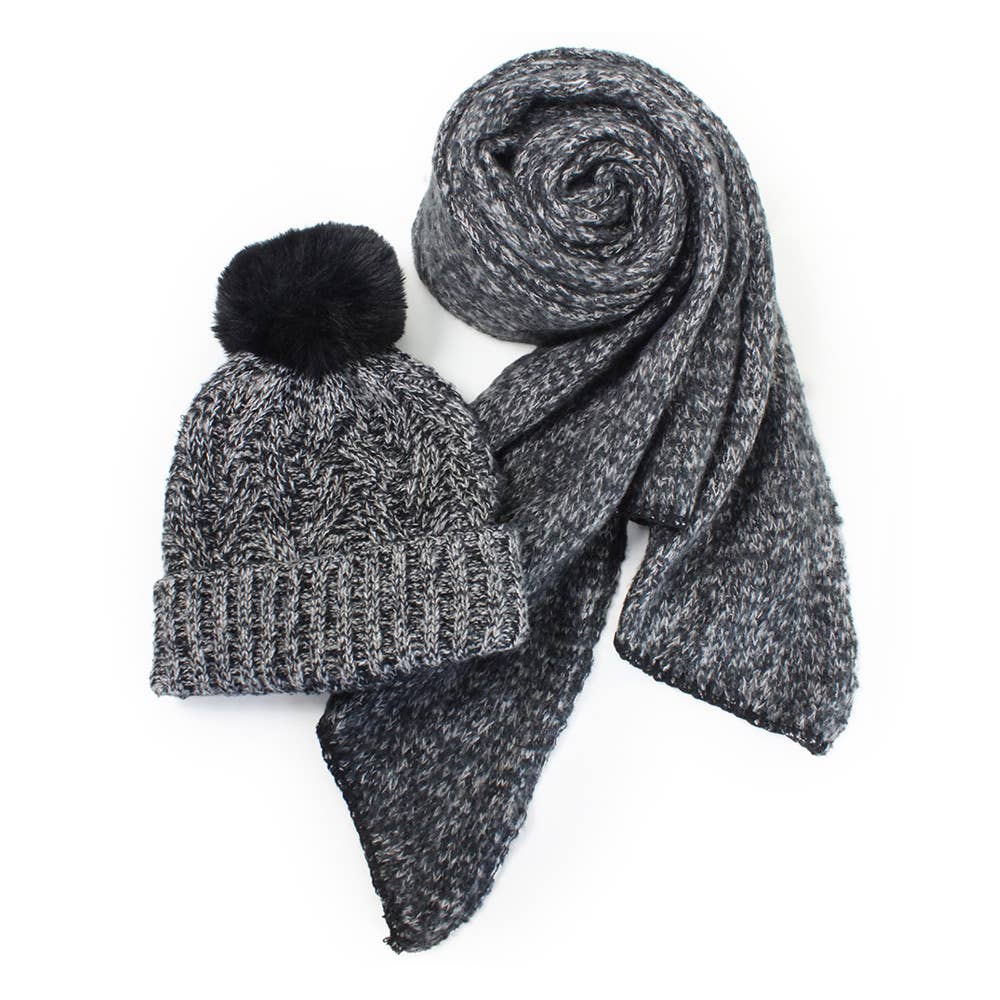 Lurex Stripe Knit Hat Scarf Set