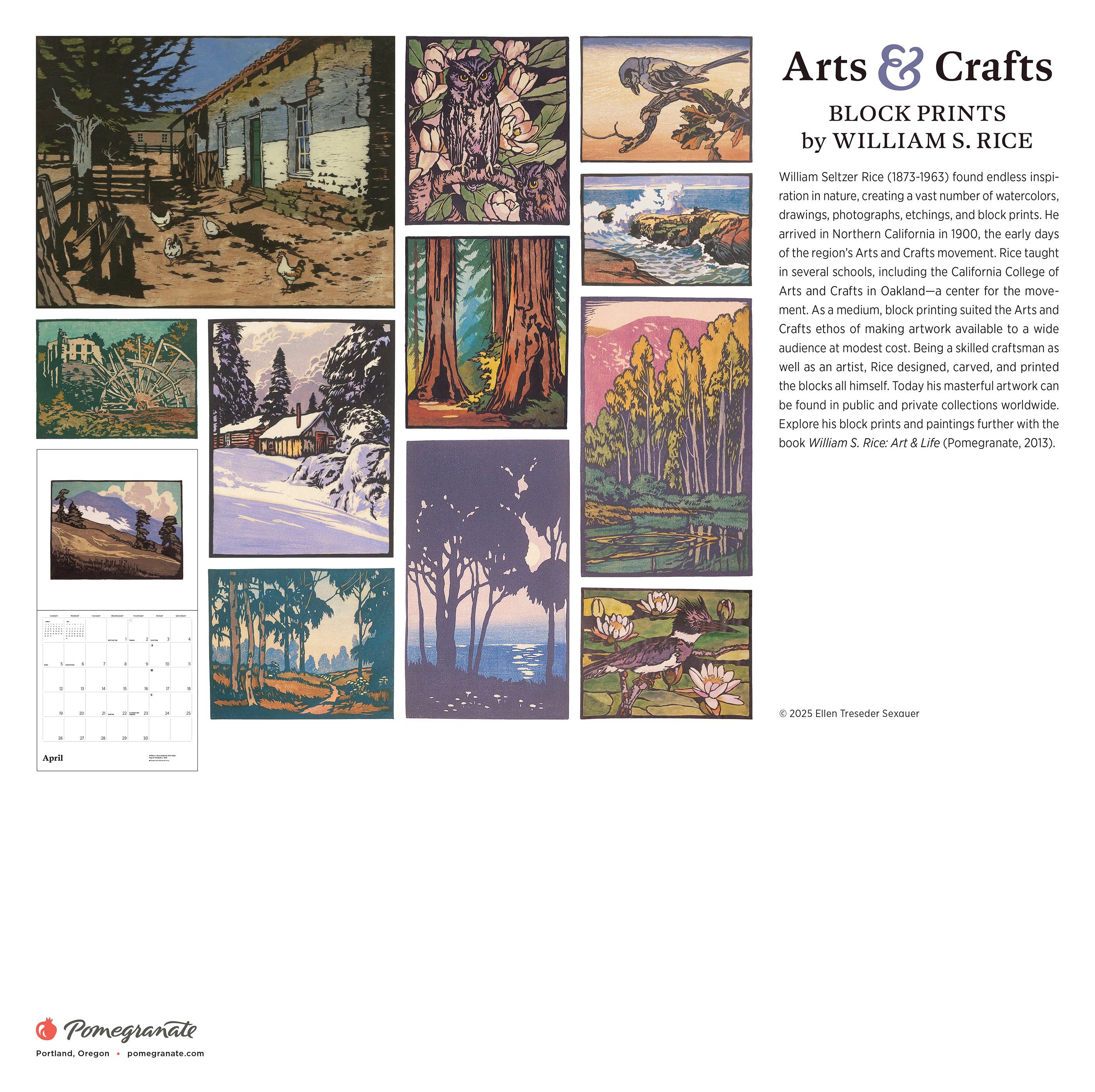 Arts & Crafts Block Prints by William S. Rice 2026 Wall Calendar