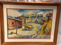 Watercolor Rural Farm Scene, signed