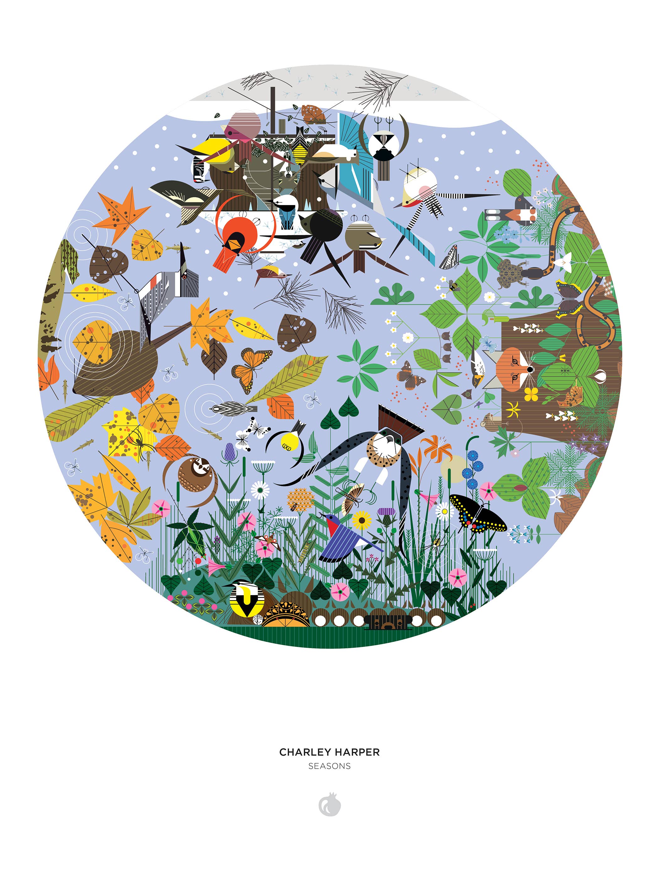 Charley Harper: Seasons 1000-Piece Circular Jigsaw Puzzle