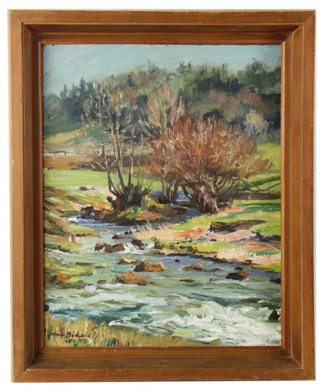 River Landscape, Oil on Board - Framed