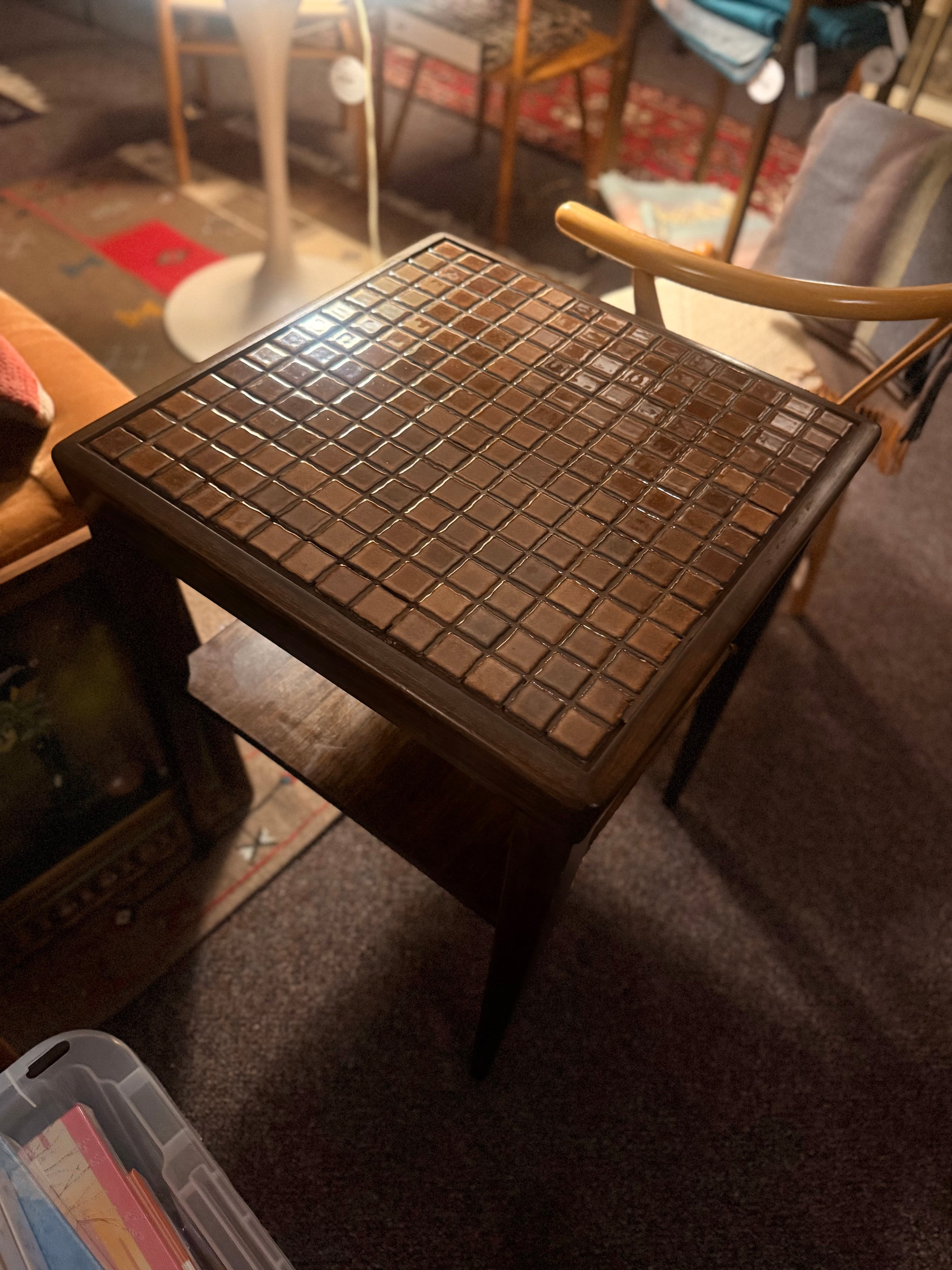 Mid Century Tile Top Side Table