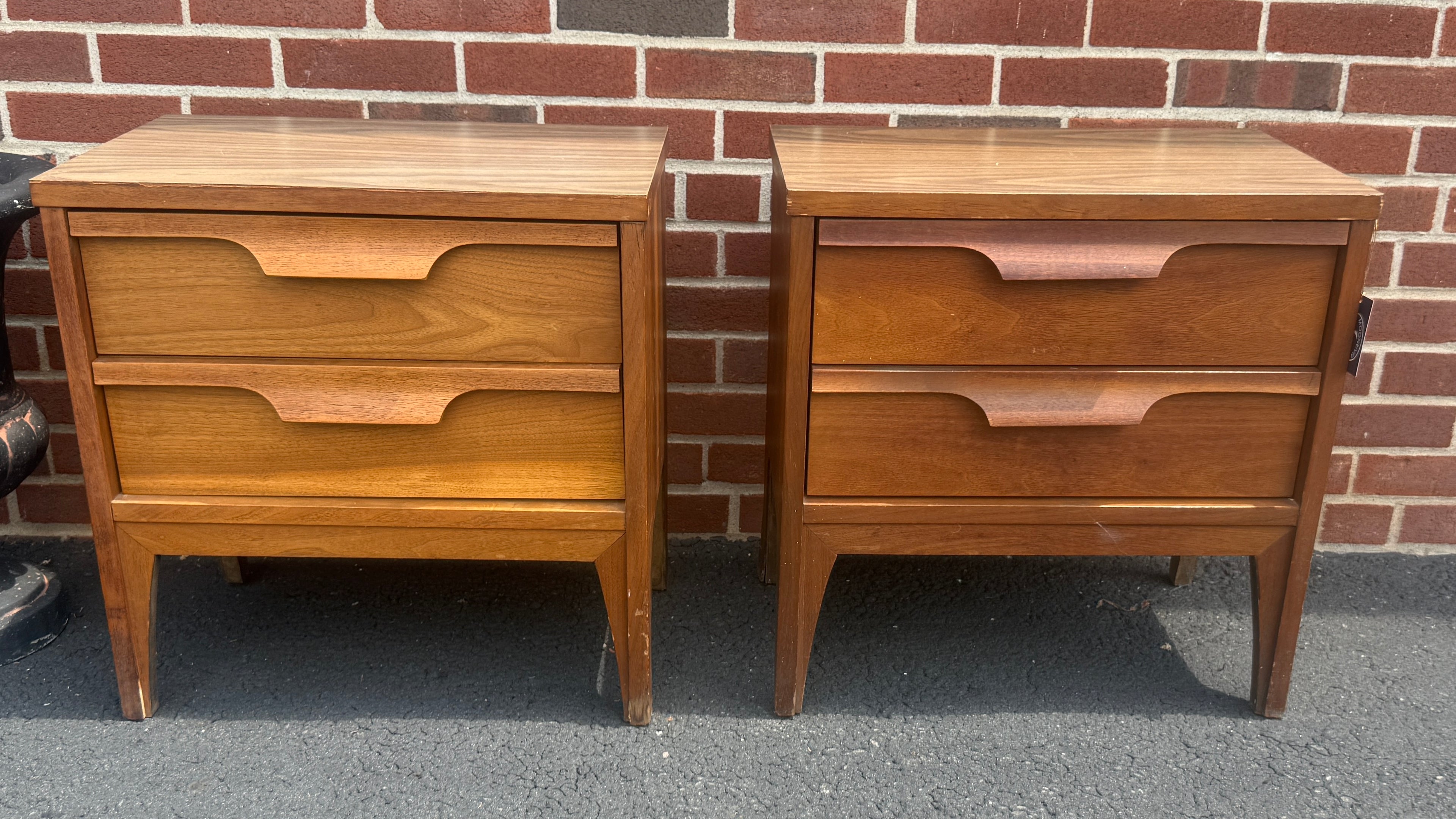 Pair Mid Century Walnut Nightstands