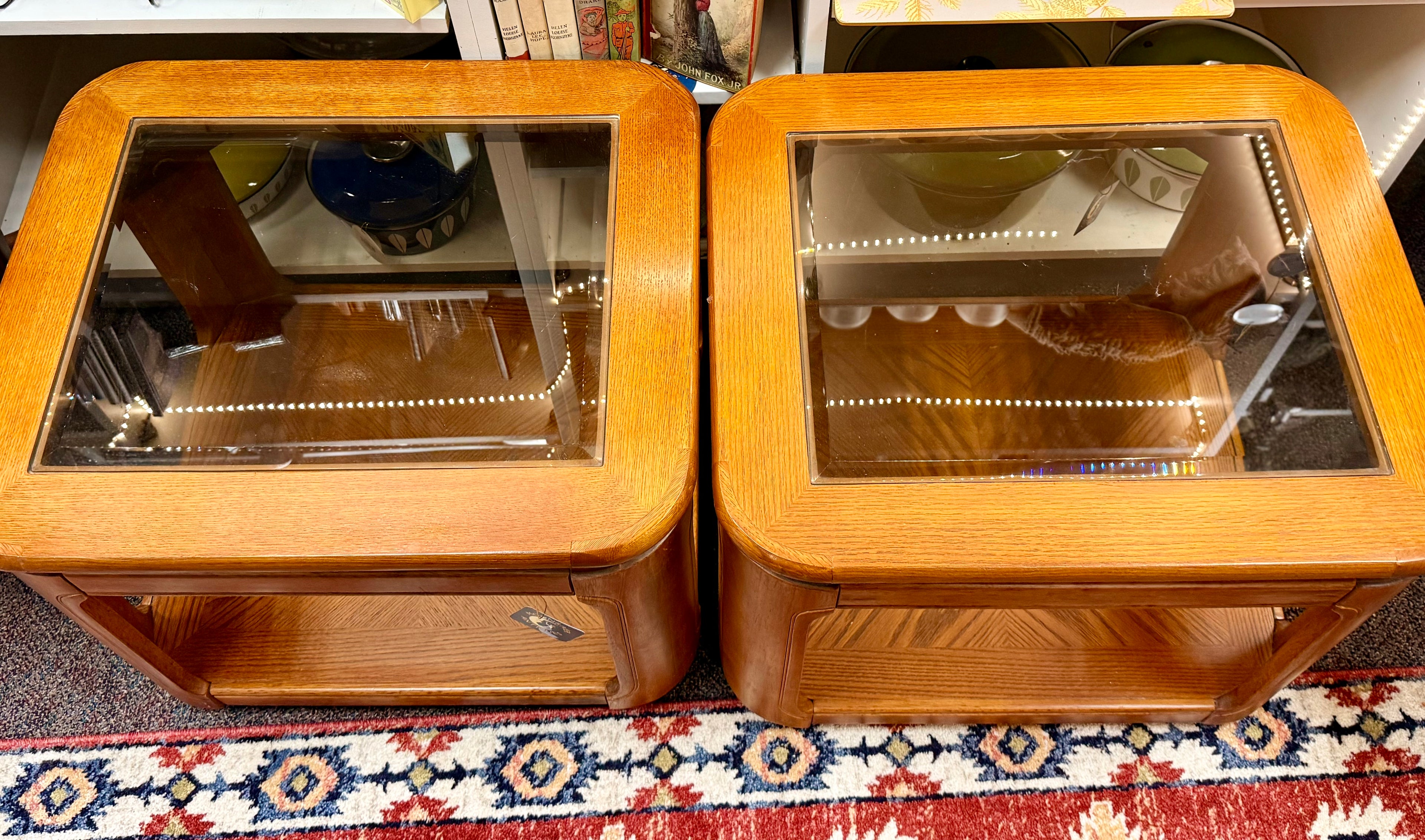 Oak & Glass End Tables