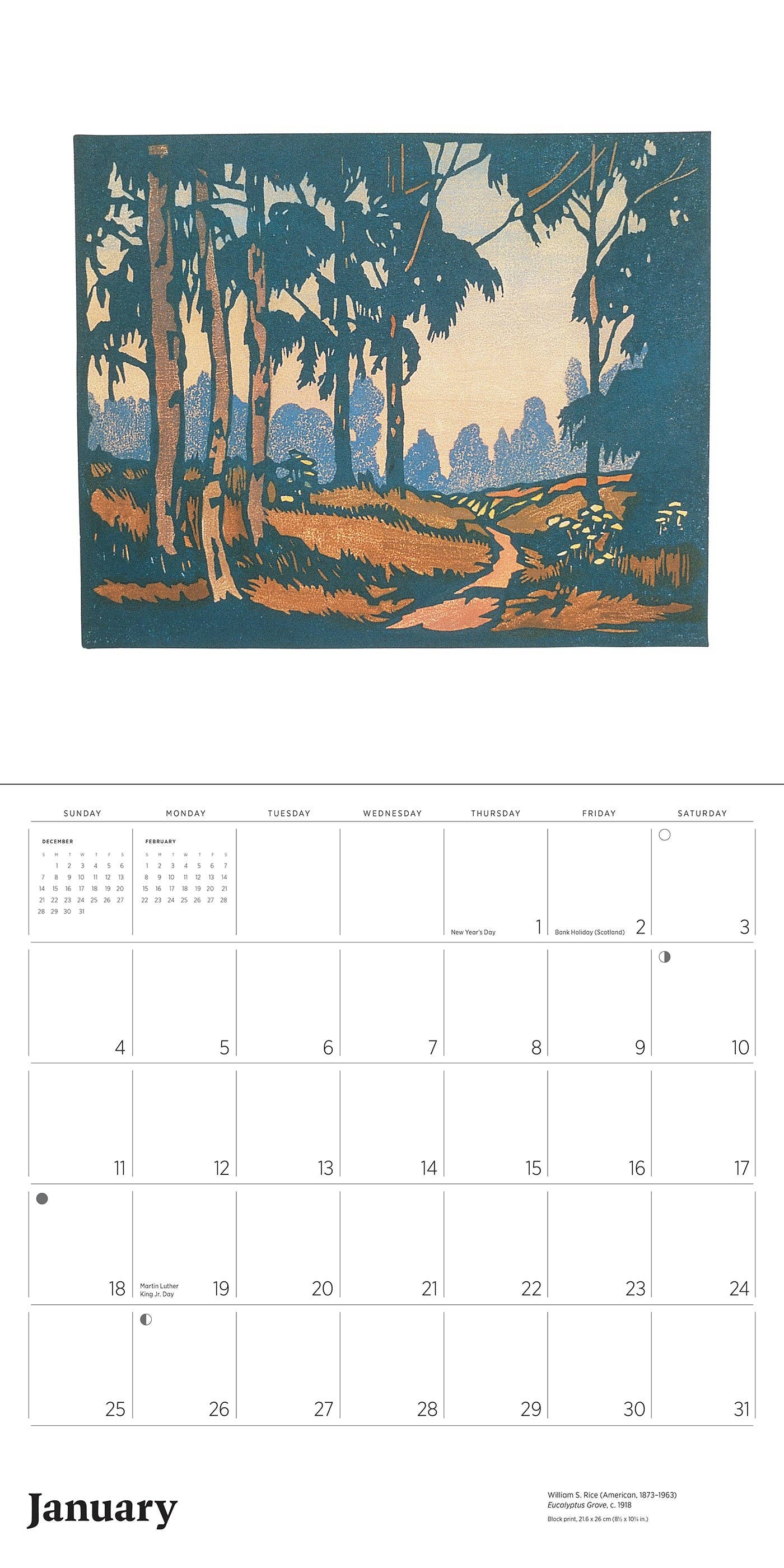 Arts & Crafts Block Prints by William S. Rice 2026 Wall Calendar