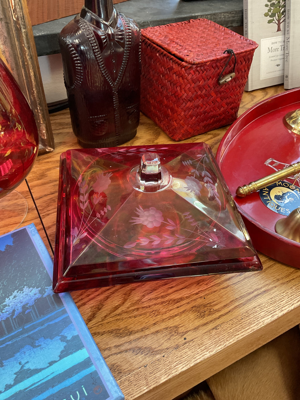 Cranberry Glass Covered Dish