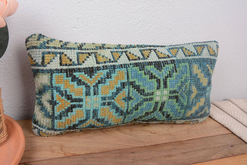 Antique Boho Vintage Blue Hand Knotted Sofa Pillow