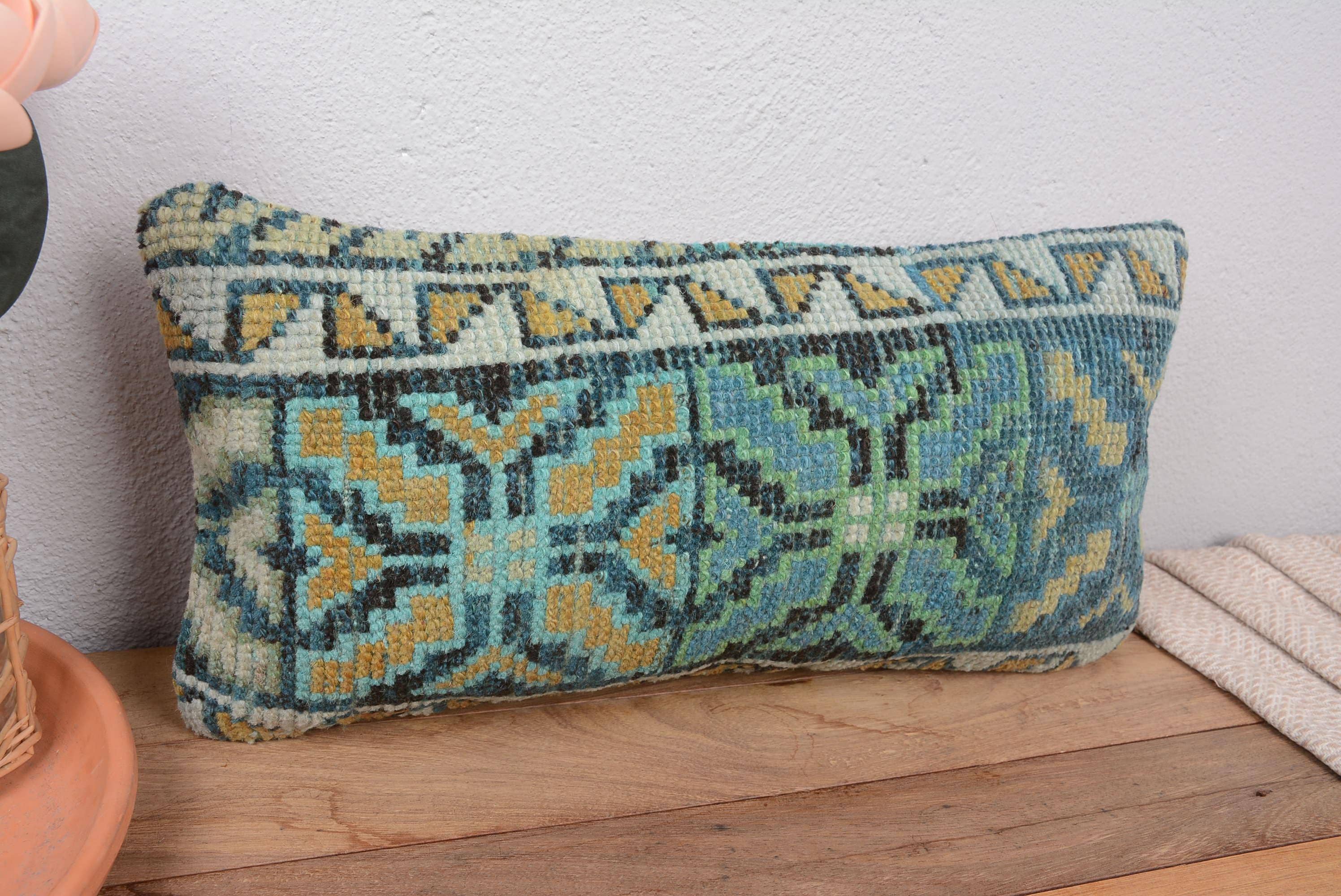Antique Boho Vintage Blue Hand Knotted Sofa Pillow