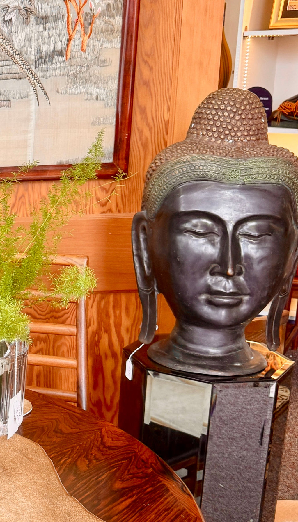 Cast Bronze Buddha Head Sculpture