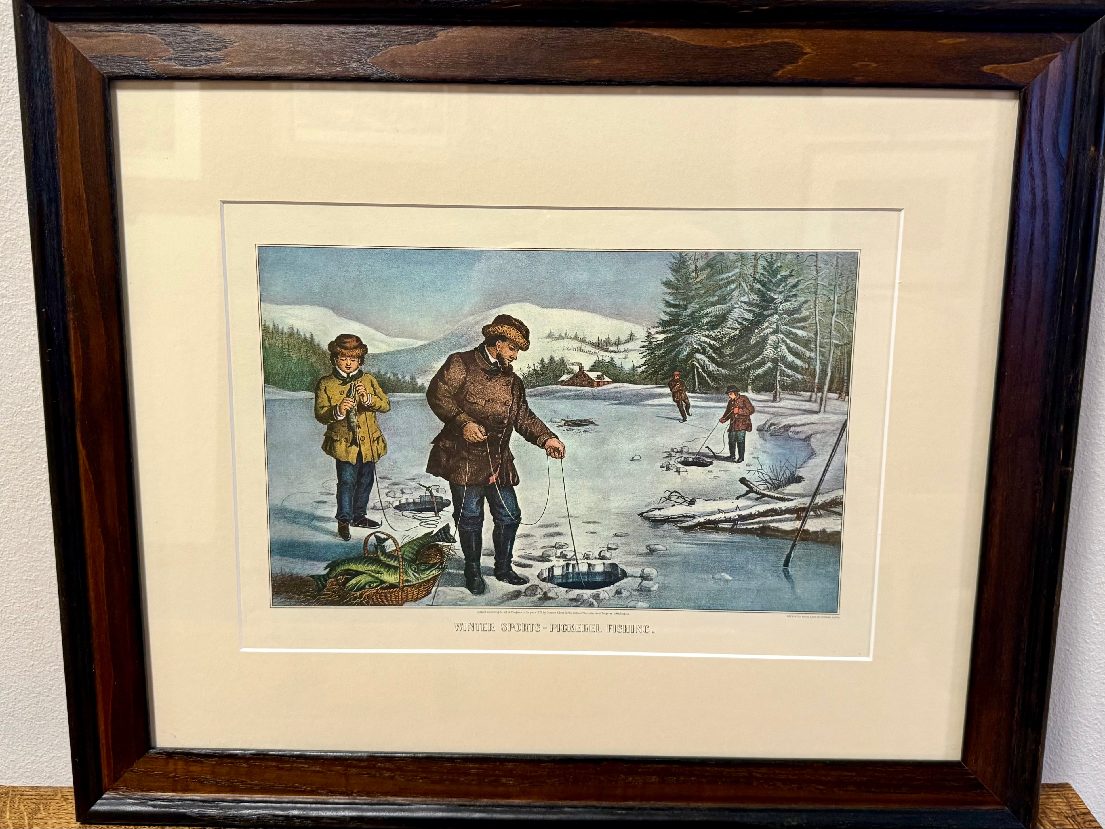 Currier & Ives "Winter Sports - Pickeral Fishing” Print