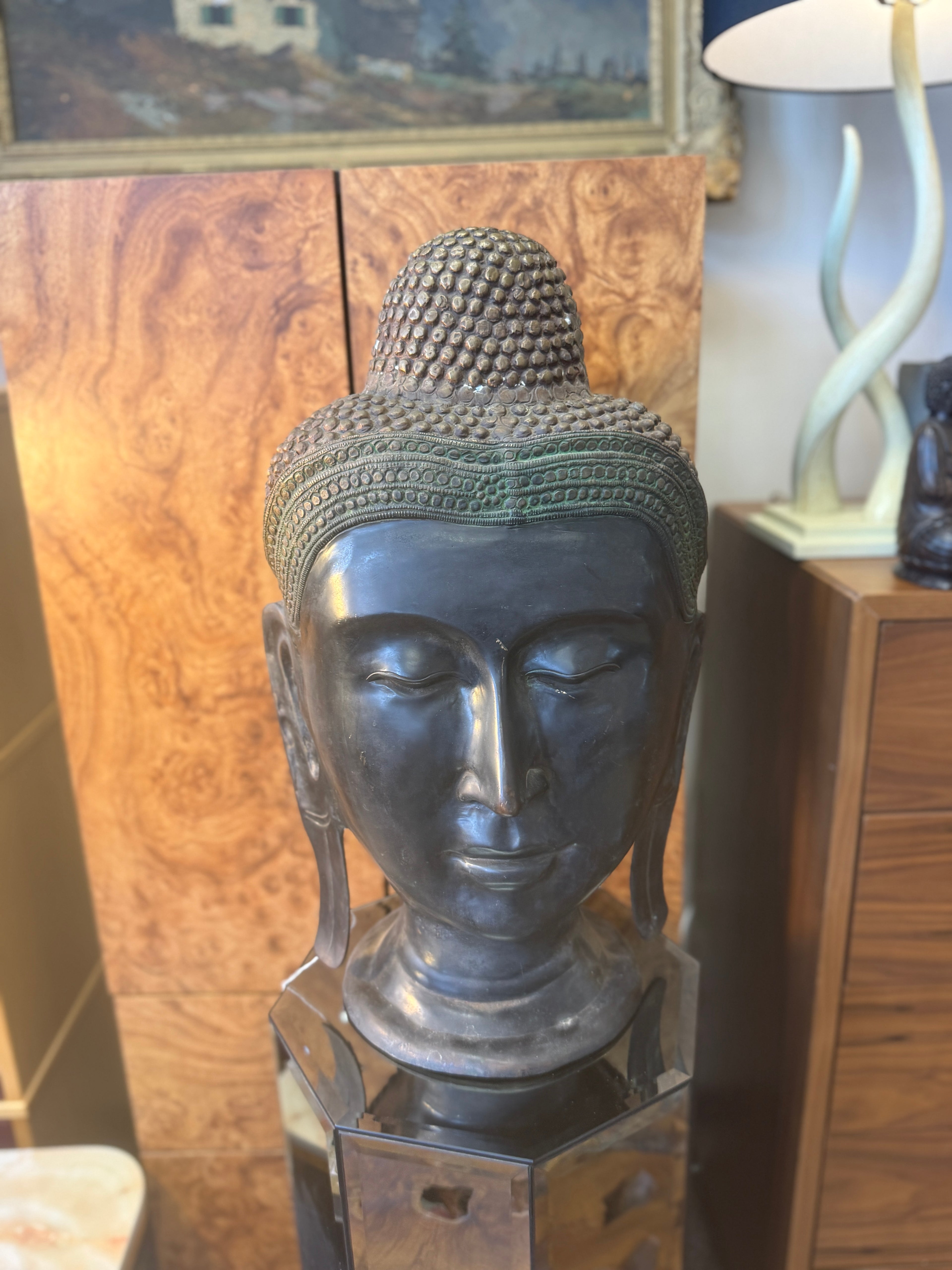 Cast Bronze Buddha Head Sculpture angle