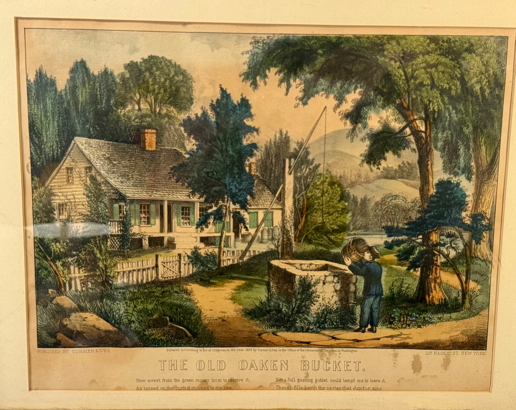 Currier & Ives 'The Old Oaken Bucket' - Original Lithograph Antique Frame