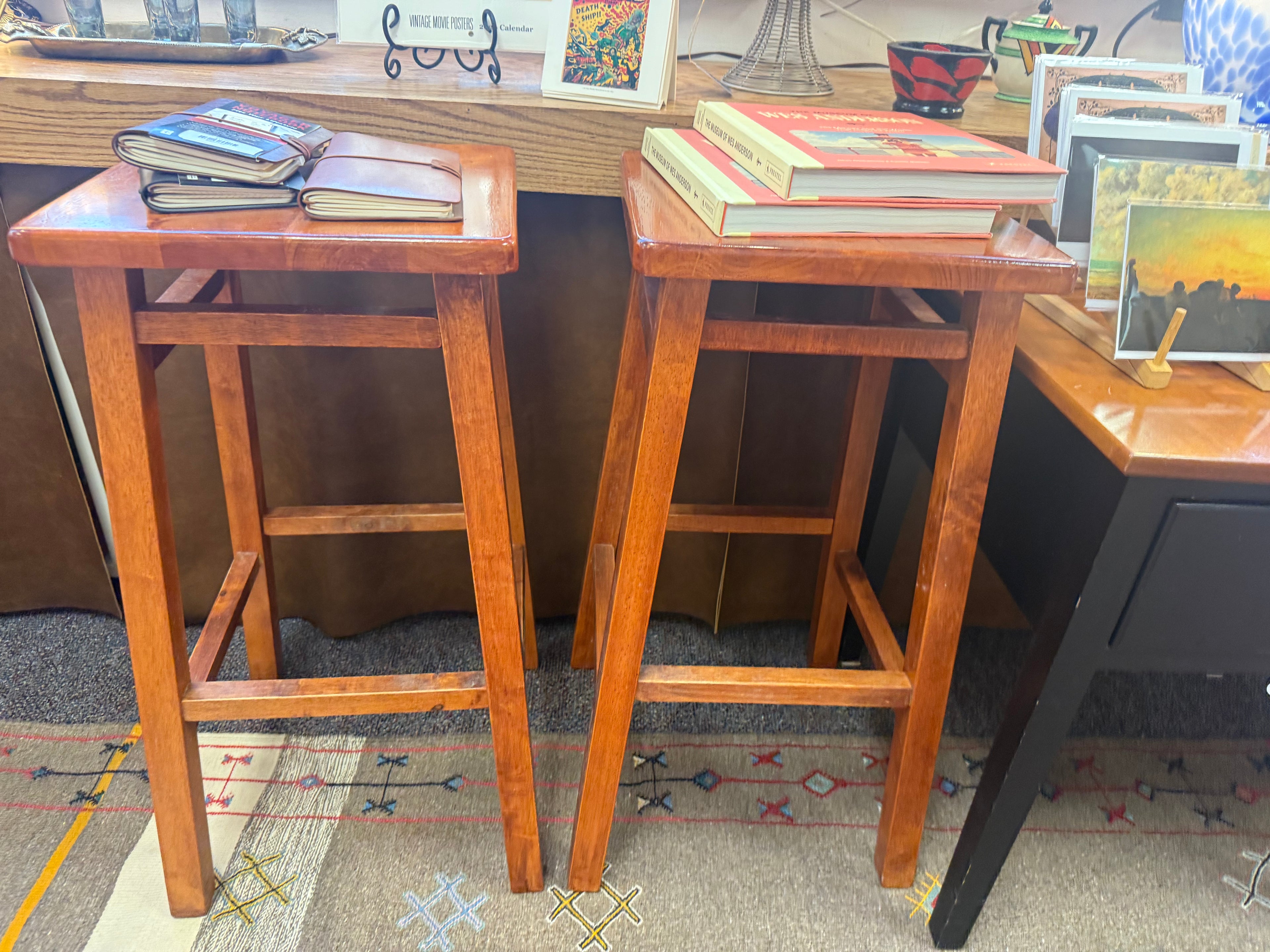 Pair Wooden Bar Stools
