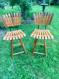 Pair of Slat Swivel Bar Stools