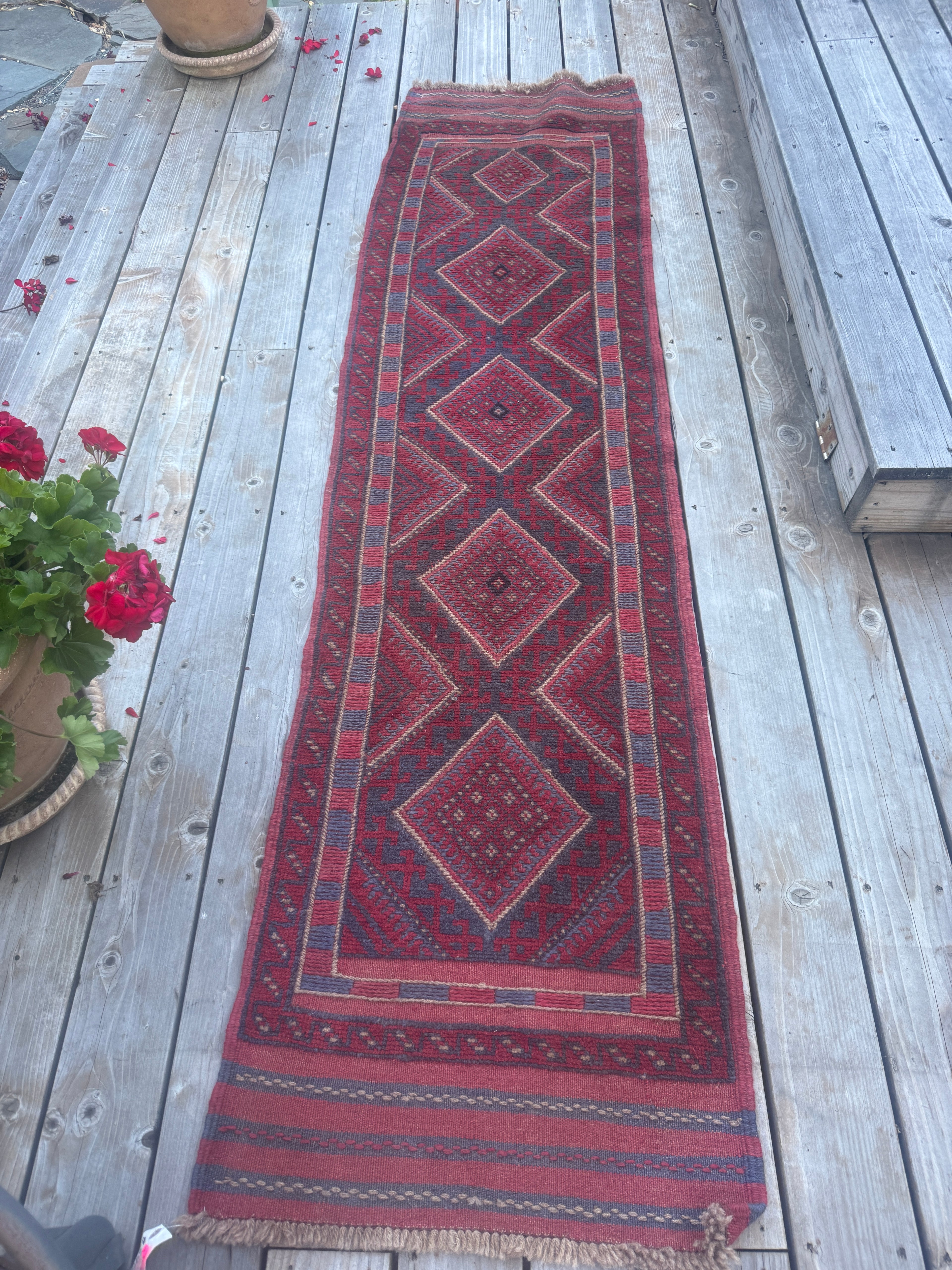 Hand-Knotted Wool Runner Rug, Diamond Medallion
