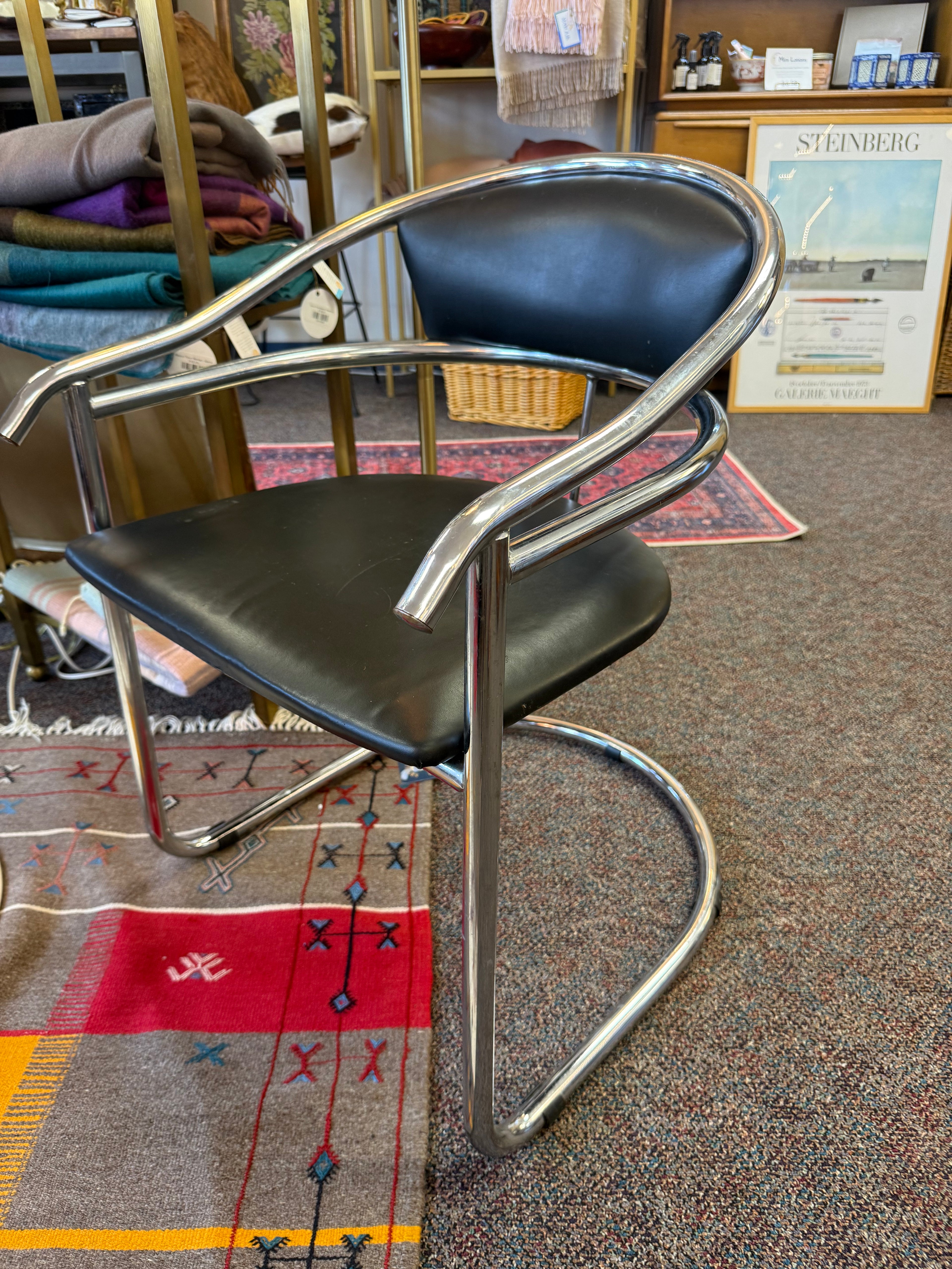 Cantilever Black & Chrome Chairs (Pair)