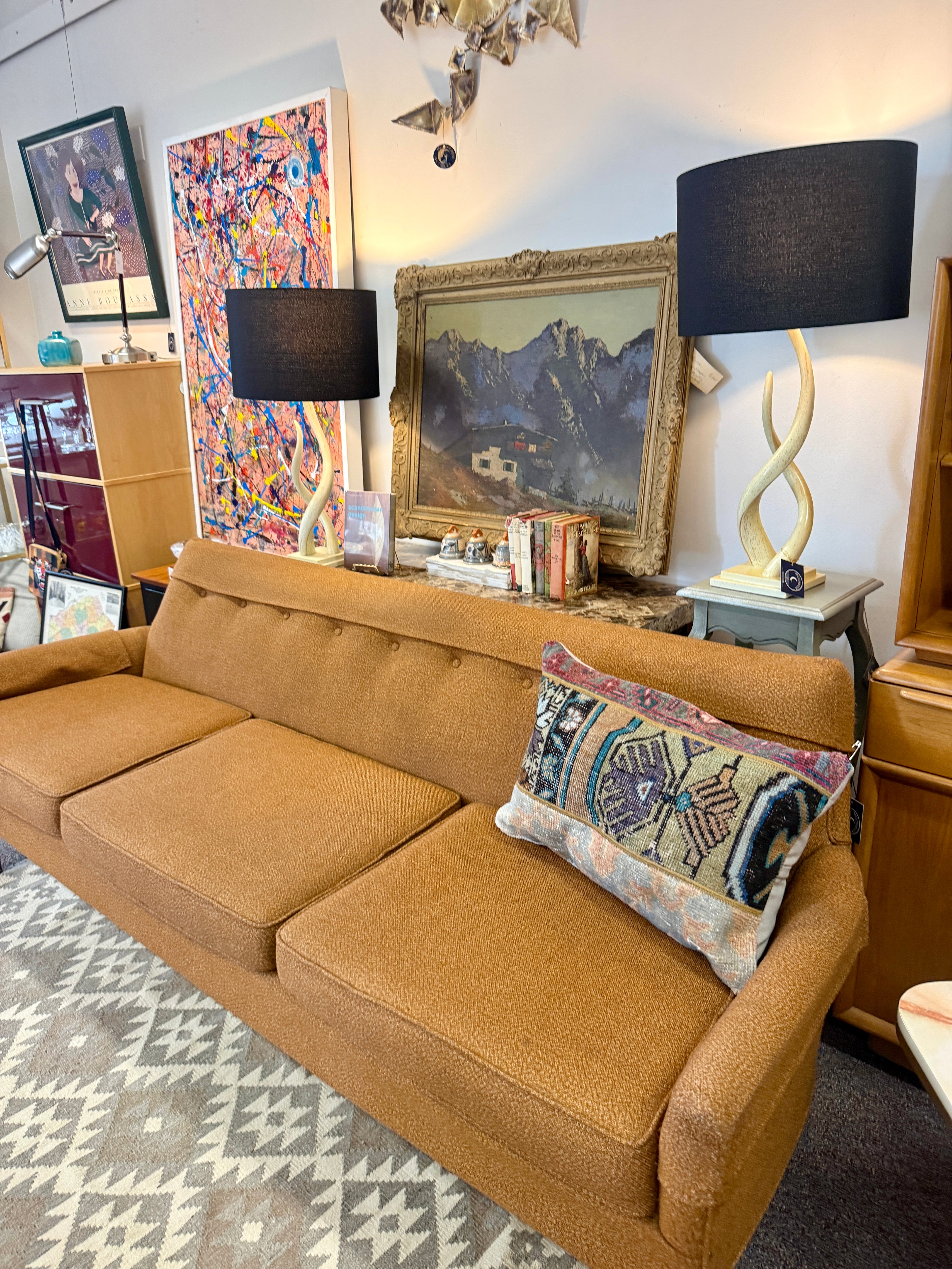 Mid Century Modern Sofa - Rust Tweed
